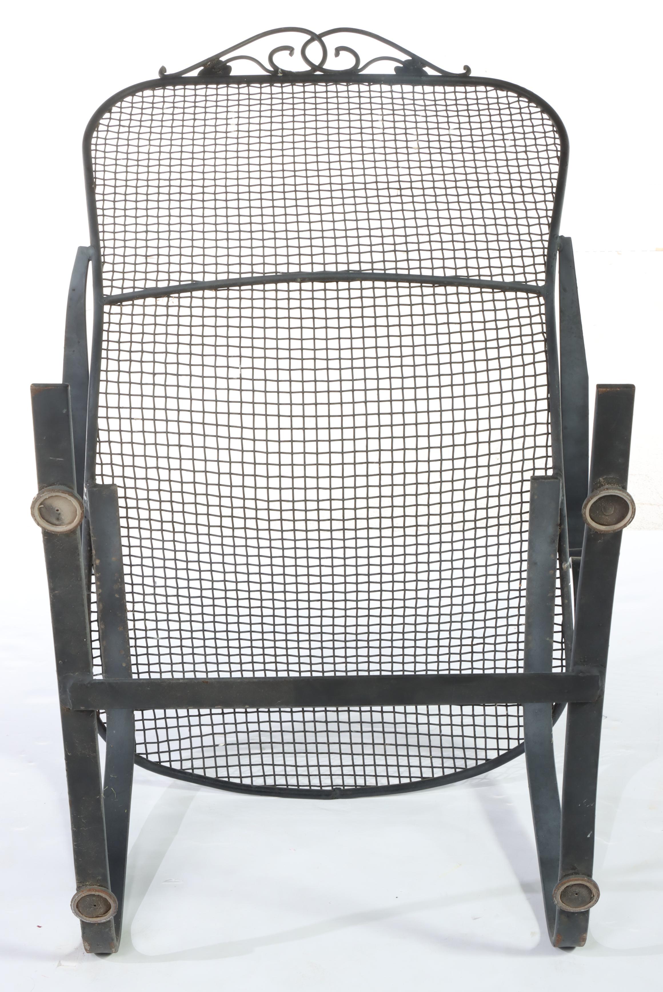 Two Iron and Wire Mesh Patio Armchairs, Incl. Rocker, Mid to Late 20th Century