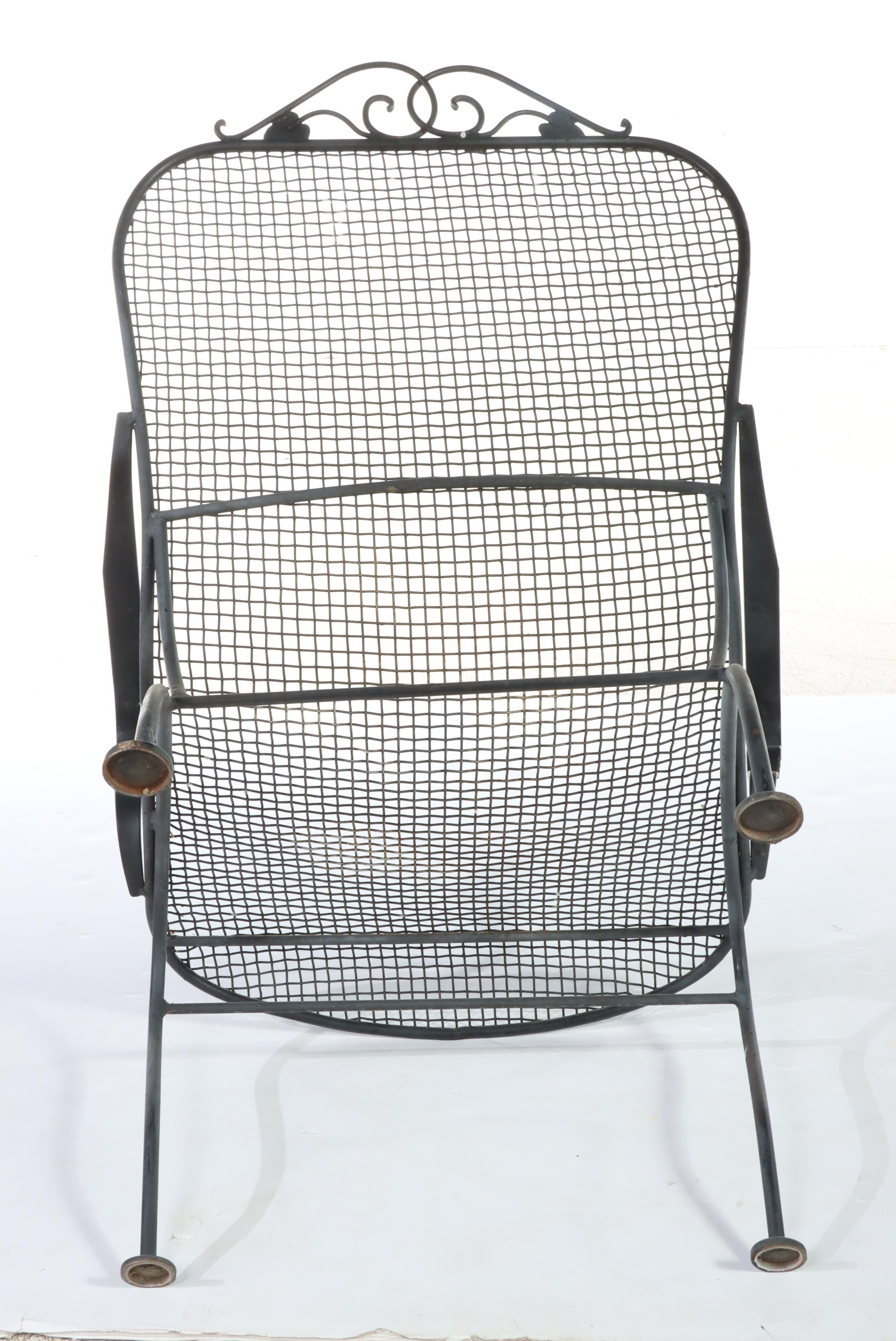 Two Iron and Wire Mesh Patio Armchairs, Incl. Rocker, Mid to Late 20th Century