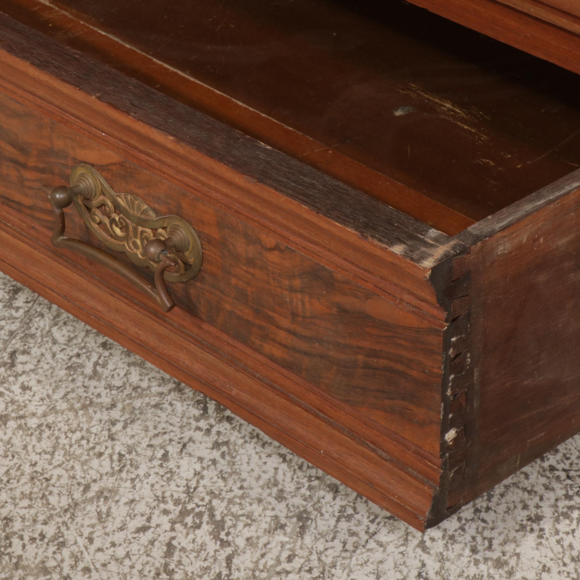 Victorian Walnut, Burl Walnut and Mirrored Armoire, Late 19th Century