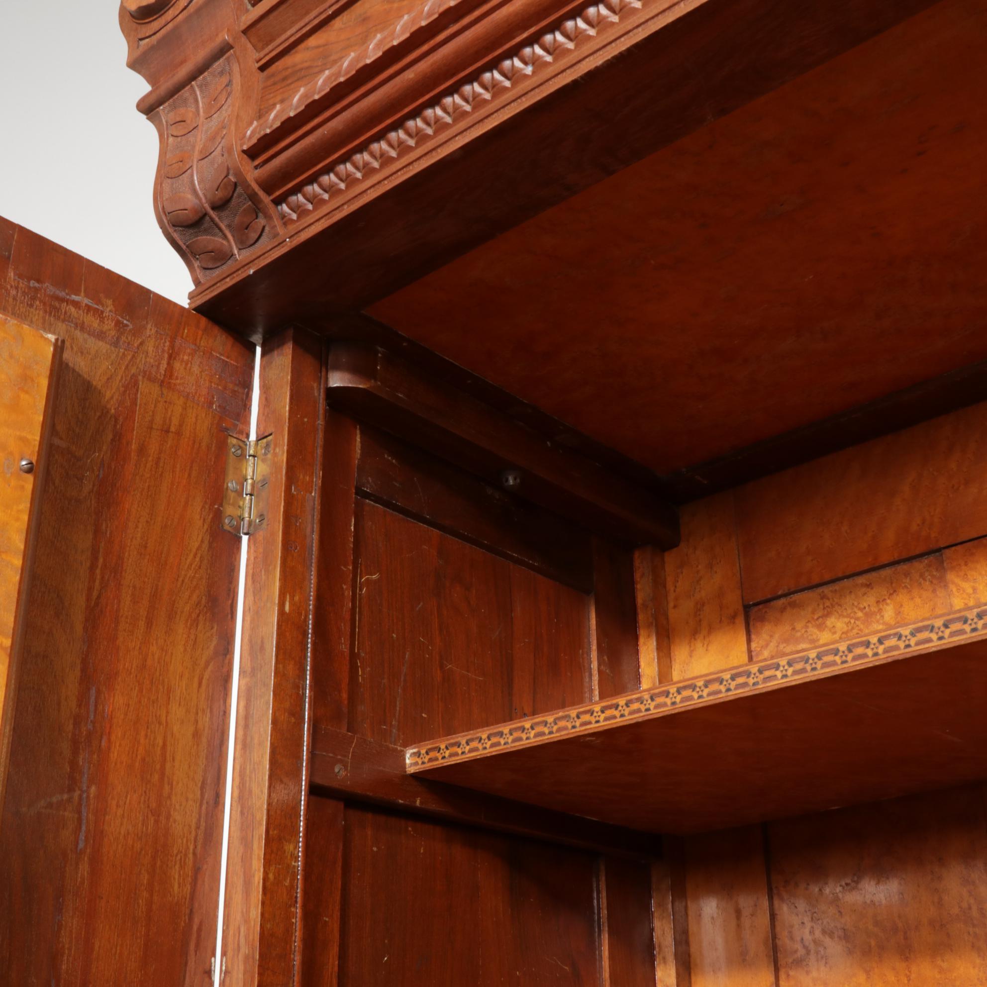 Victorian Walnut, Burl Walnut and Mirrored Armoire, Late 19th Century