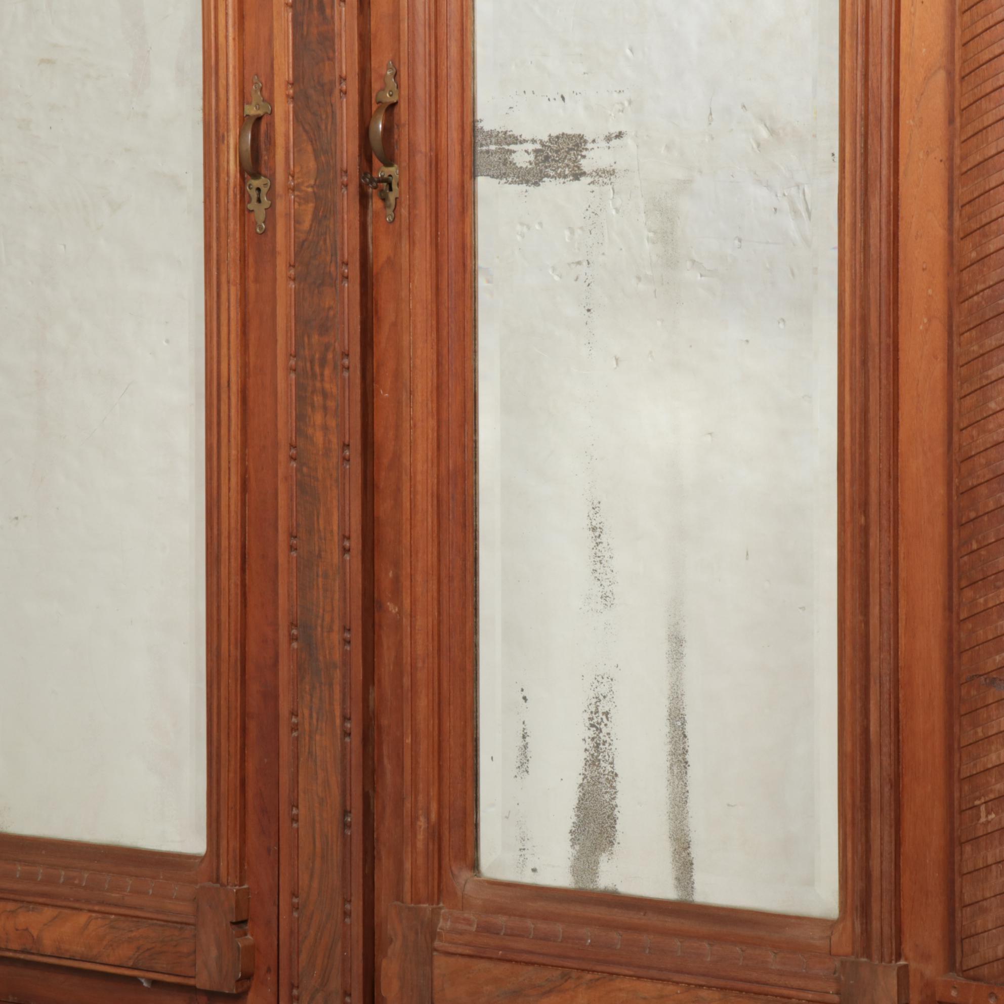 Victorian Walnut, Burl Walnut and Mirrored Armoire, Late 19th Century