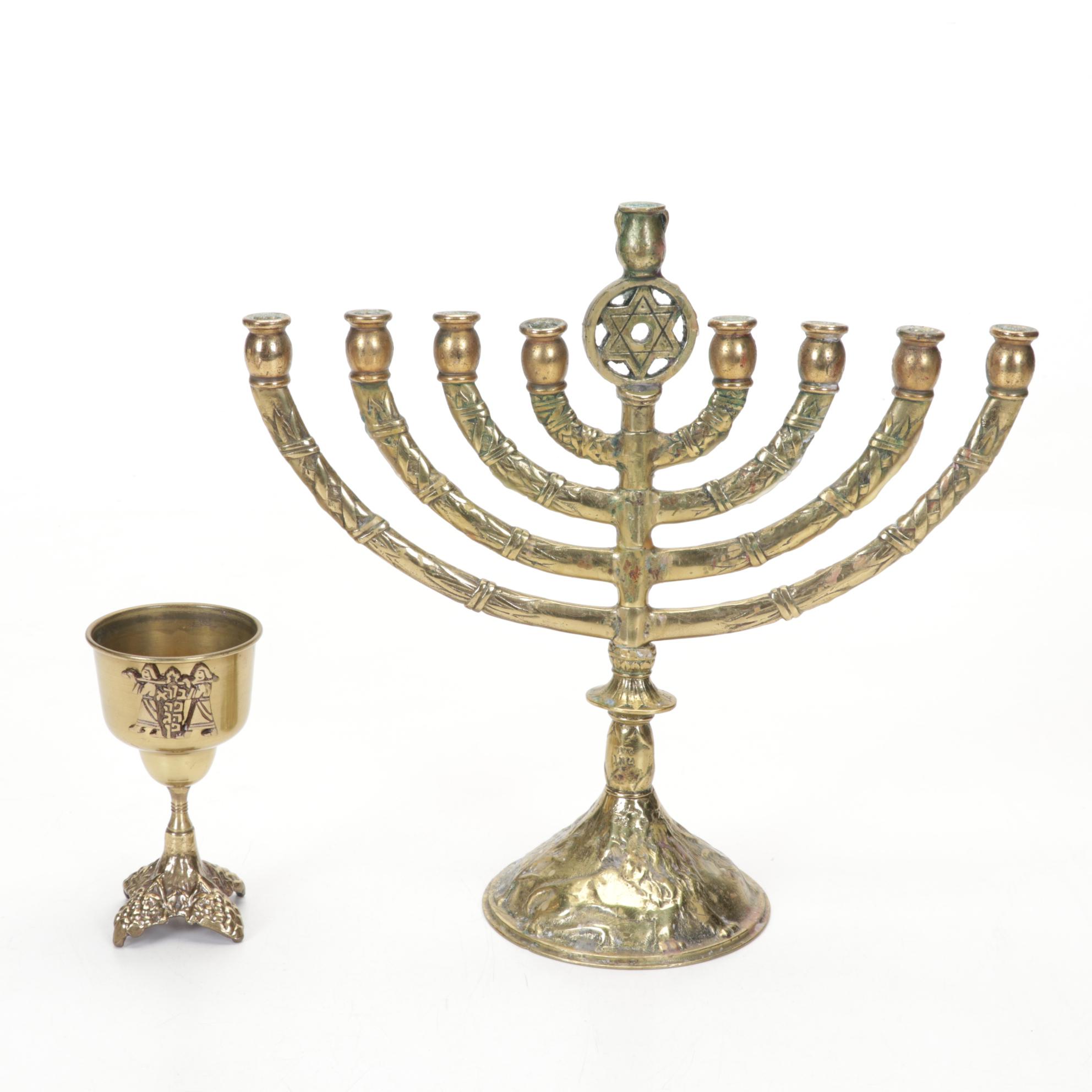 Menorah, Goblet, Studio Pottery Plate, and Jewish History Books