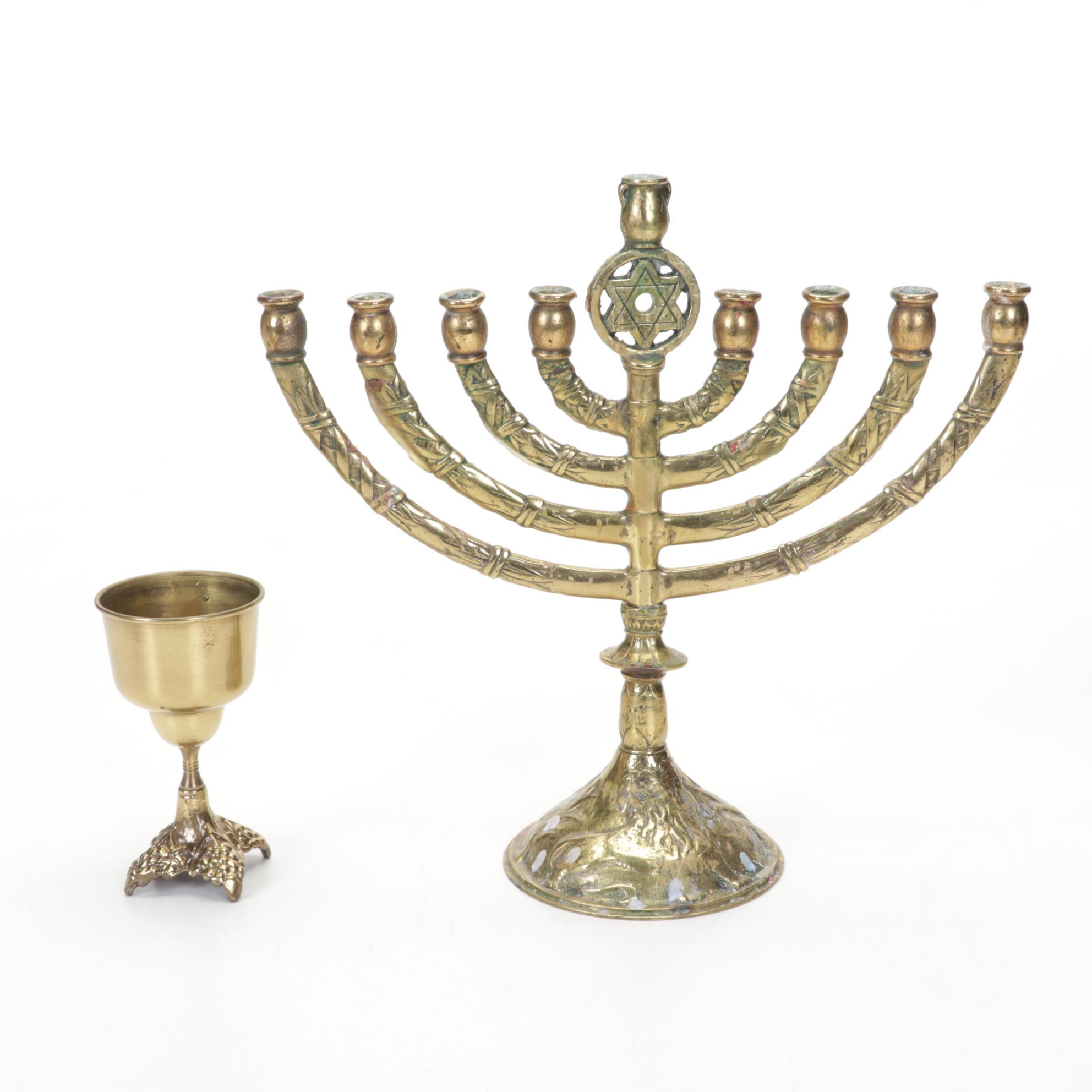 Menorah, Goblet, Studio Pottery Plate, and Jewish History Books