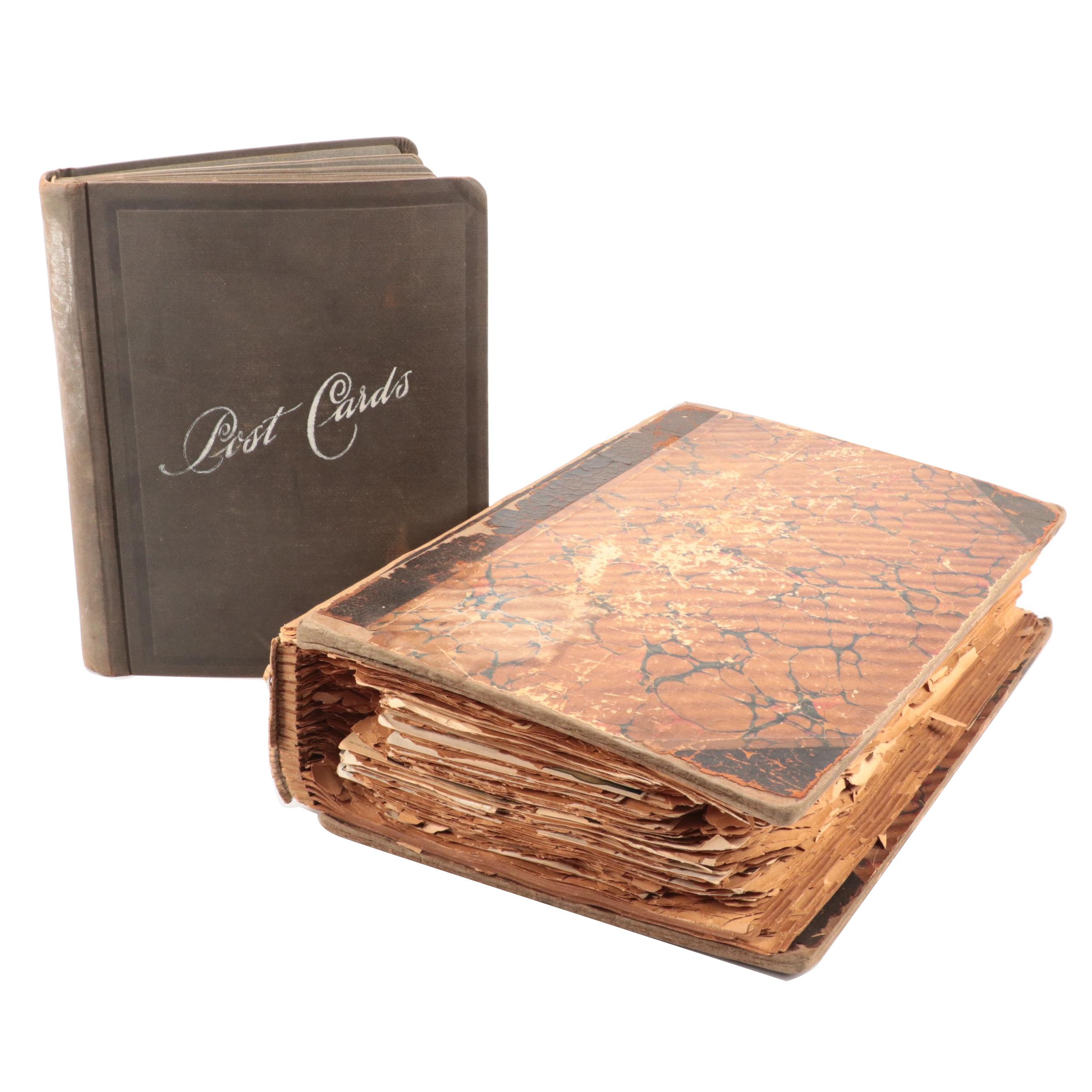 Postcard Albums with Travel Postcards and Stamps