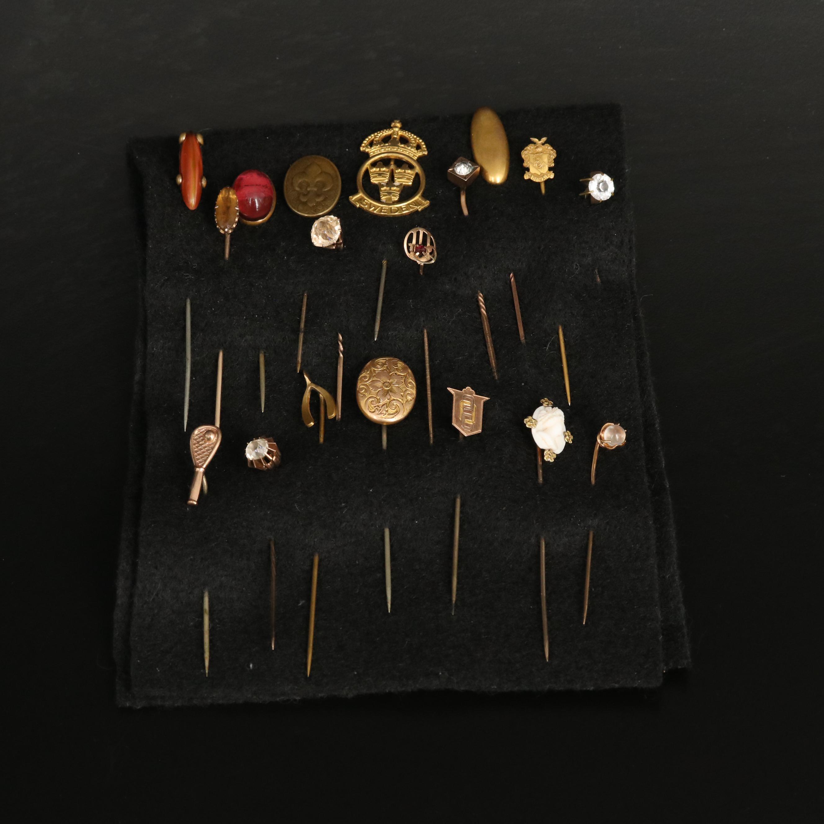 Vintage and Antique Stick Pins Including 14K and 10K