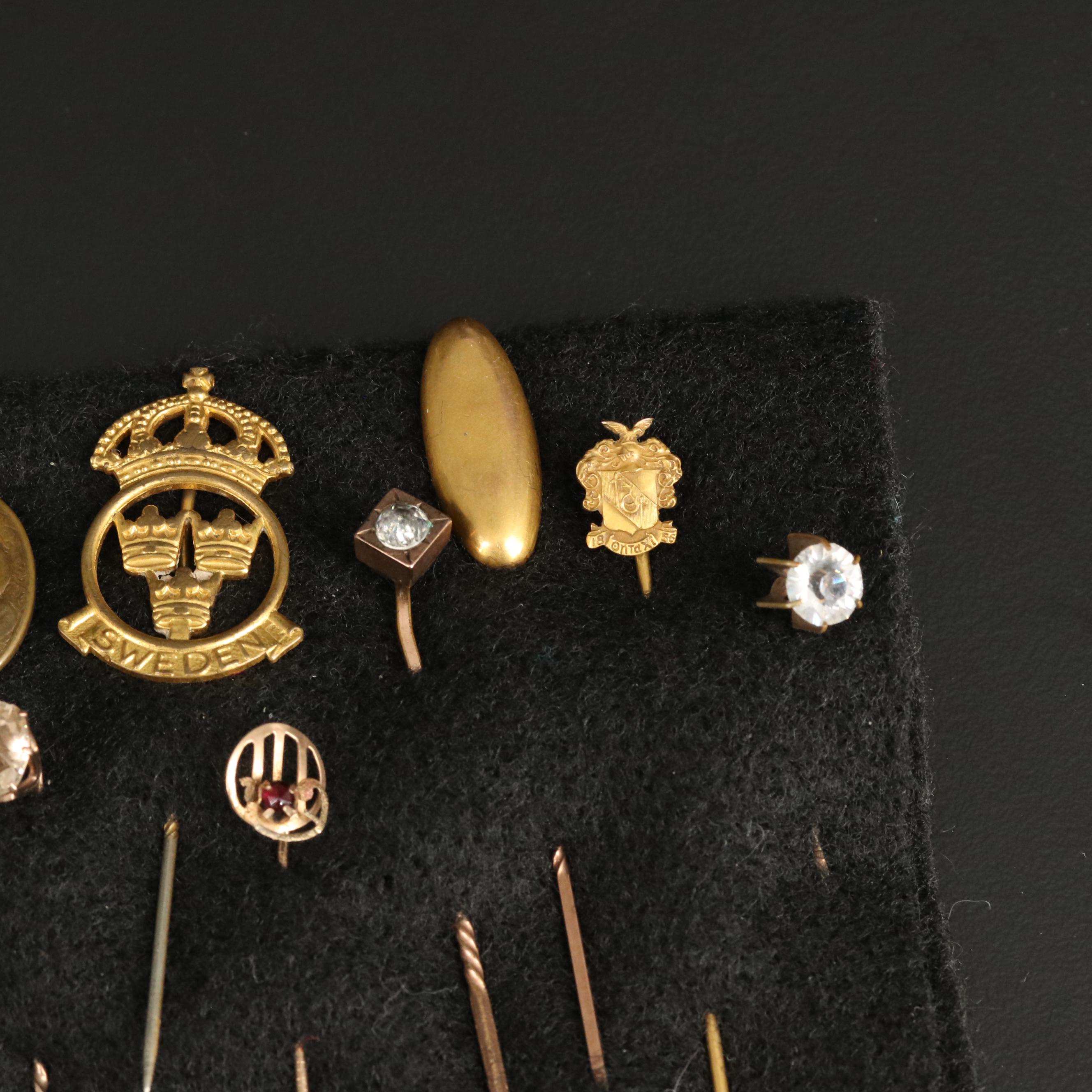 Vintage and Antique Stick Pins Including 14K and 10K