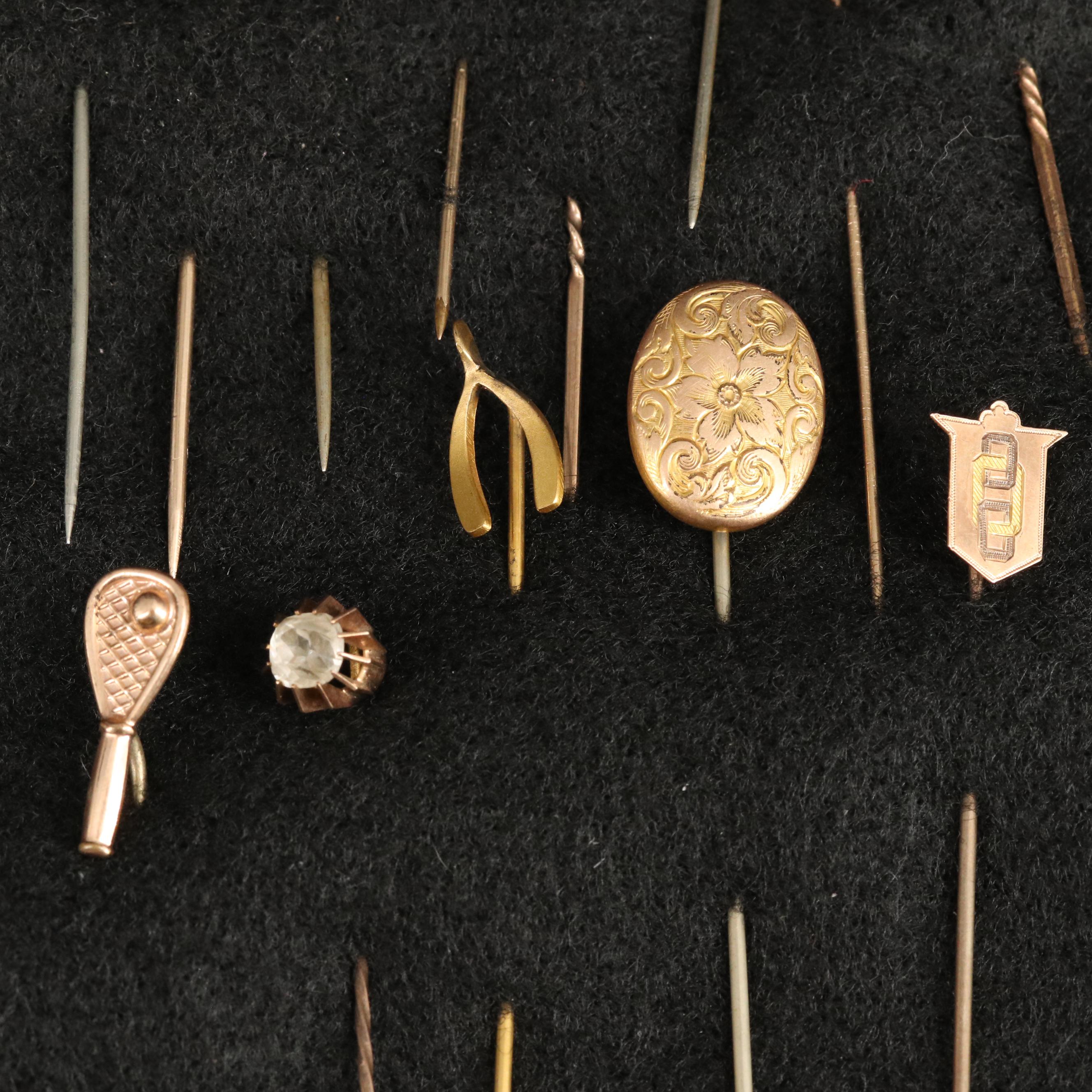 Vintage and Antique Stick Pins Including 14K and 10K