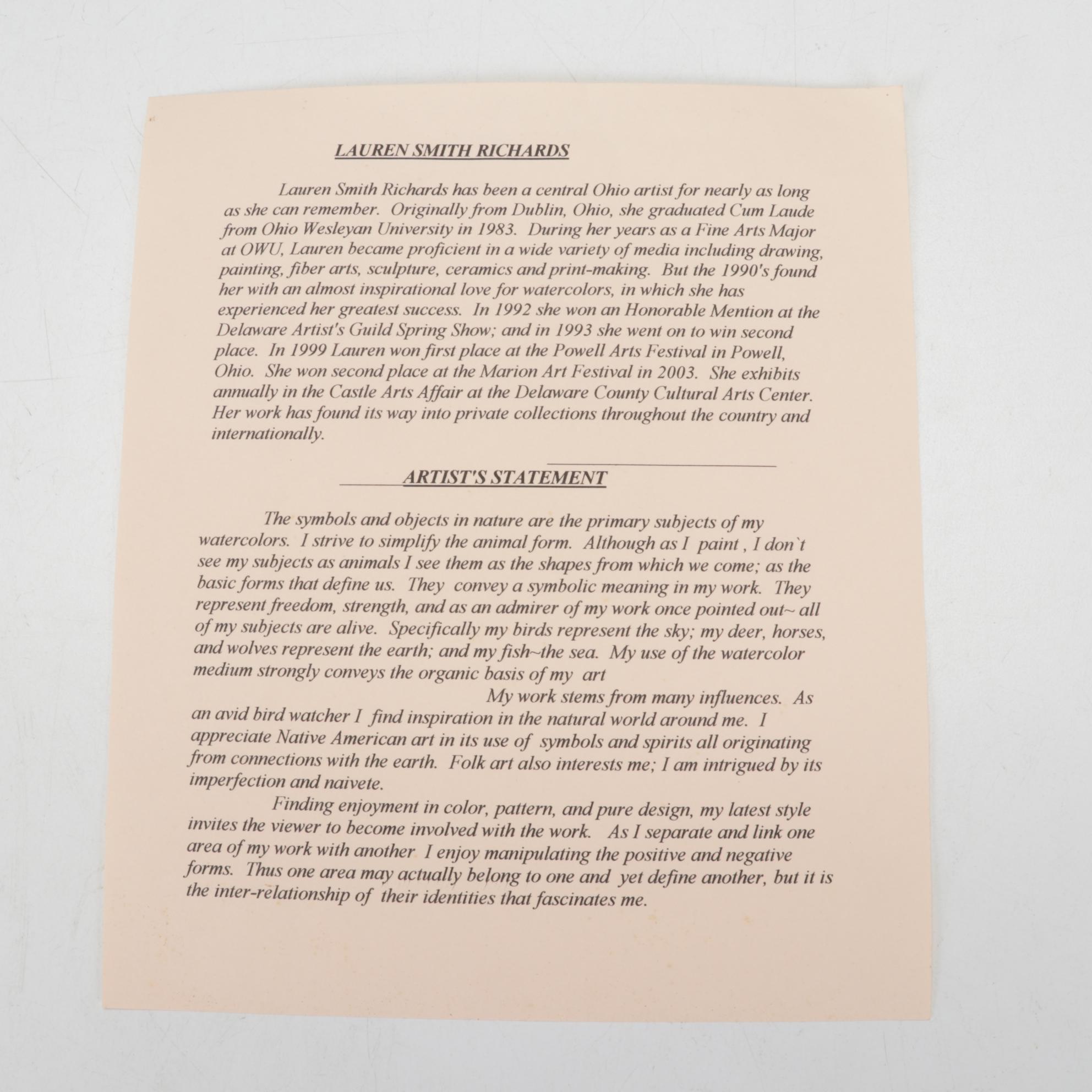 Lauren Smith Richards Offset Lithograph of Cat, 2003