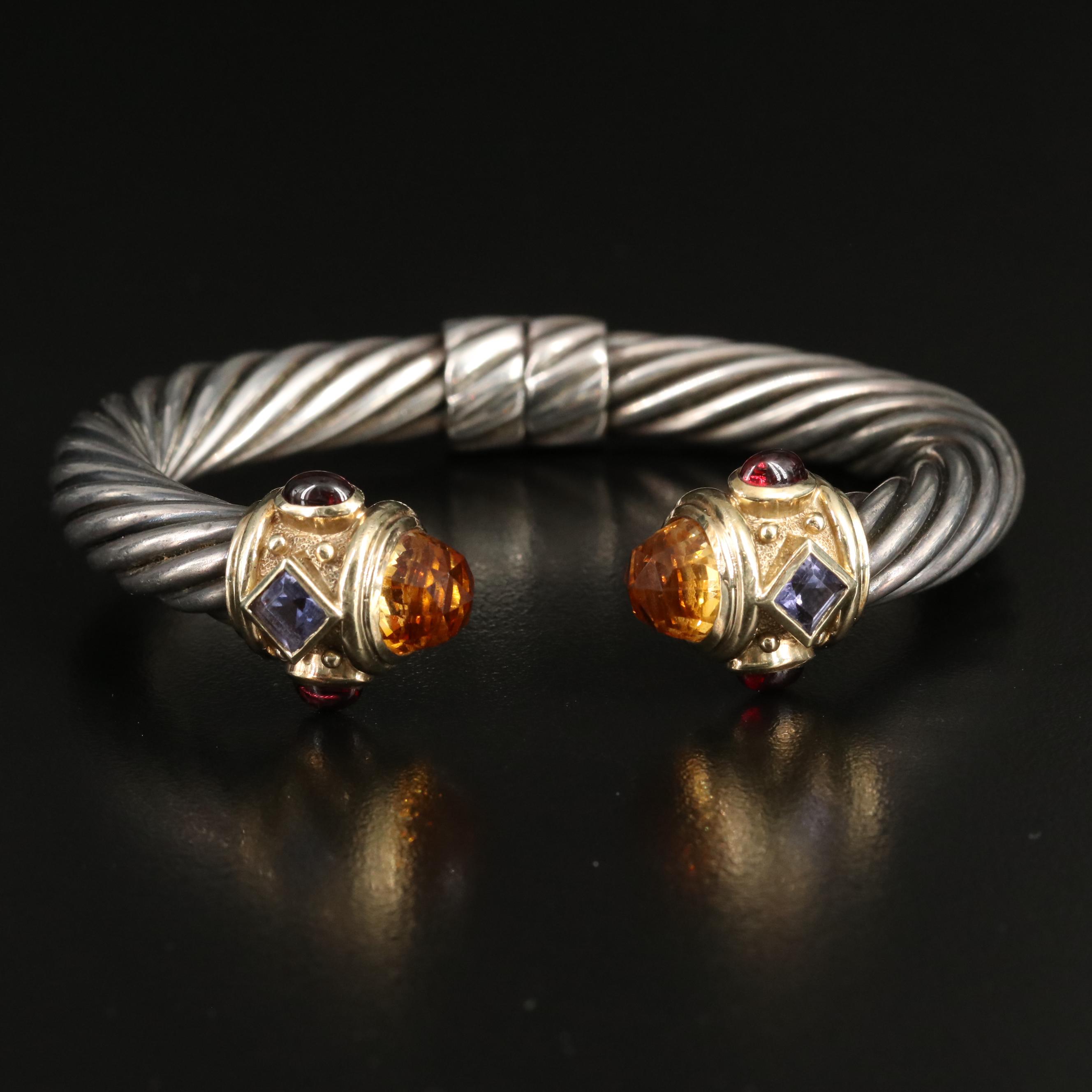 David Yurman "Renaissance" Sterling Gemstone Cuff with 18K Accents