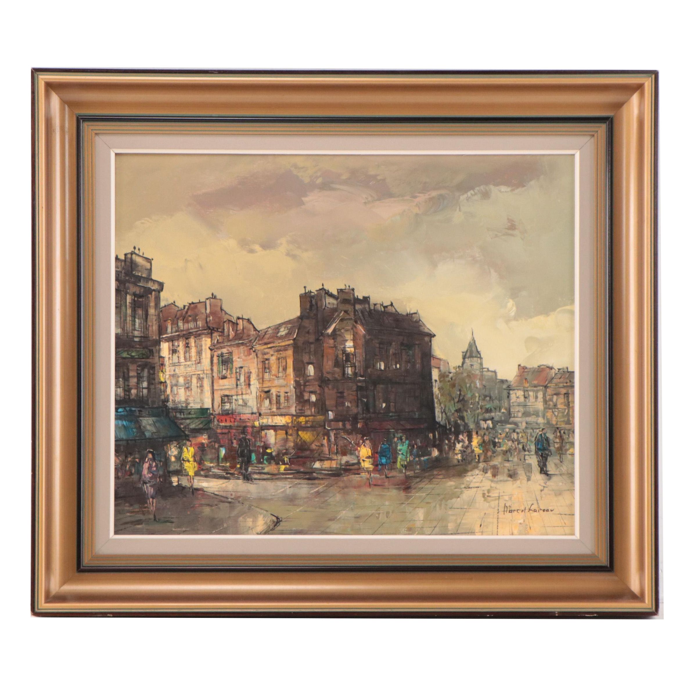 Marcel Lareau Parisian Street Scene Oil Painting