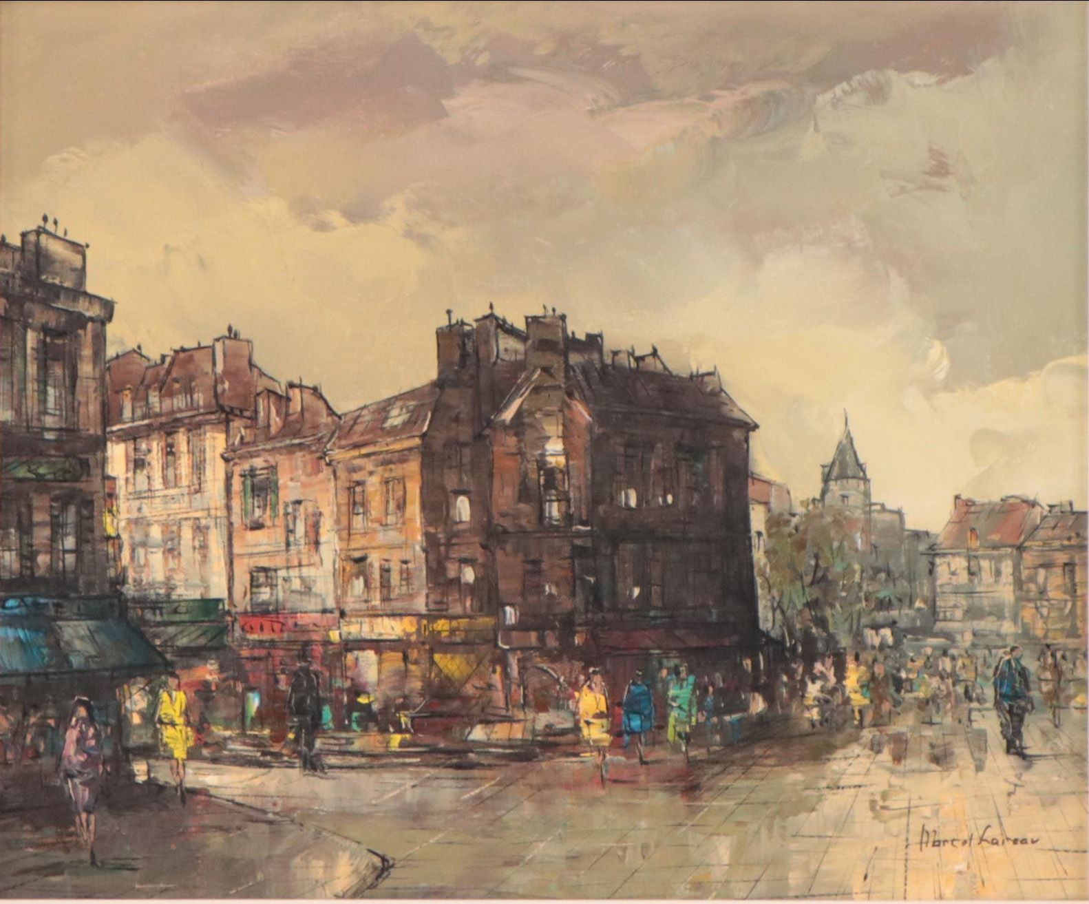 Marcel Lareau Parisian Street Scene Oil Painting