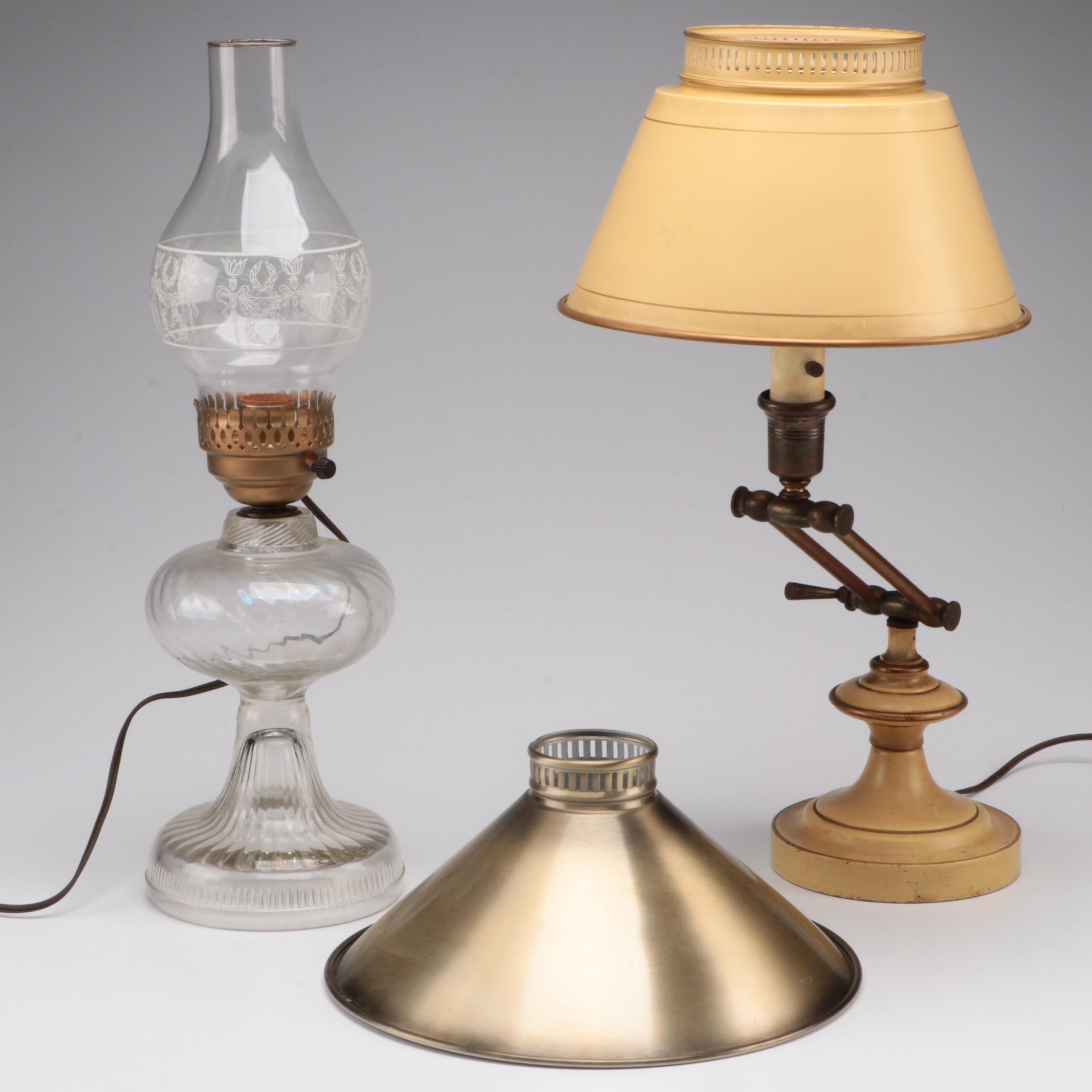 Toleware Adjustable Arm Lamp with Pressed Glass French Wired Table Lamp