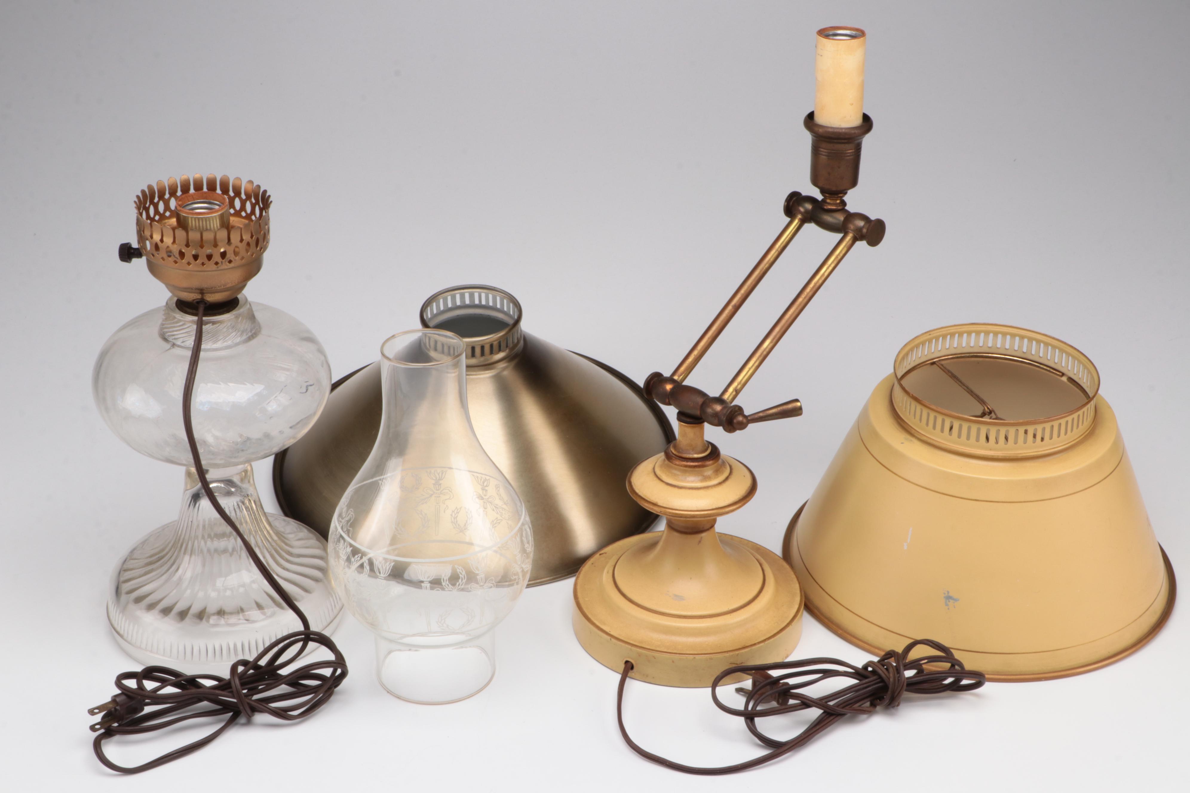 Toleware Adjustable Arm Lamp with Pressed Glass French Wired Table Lamp