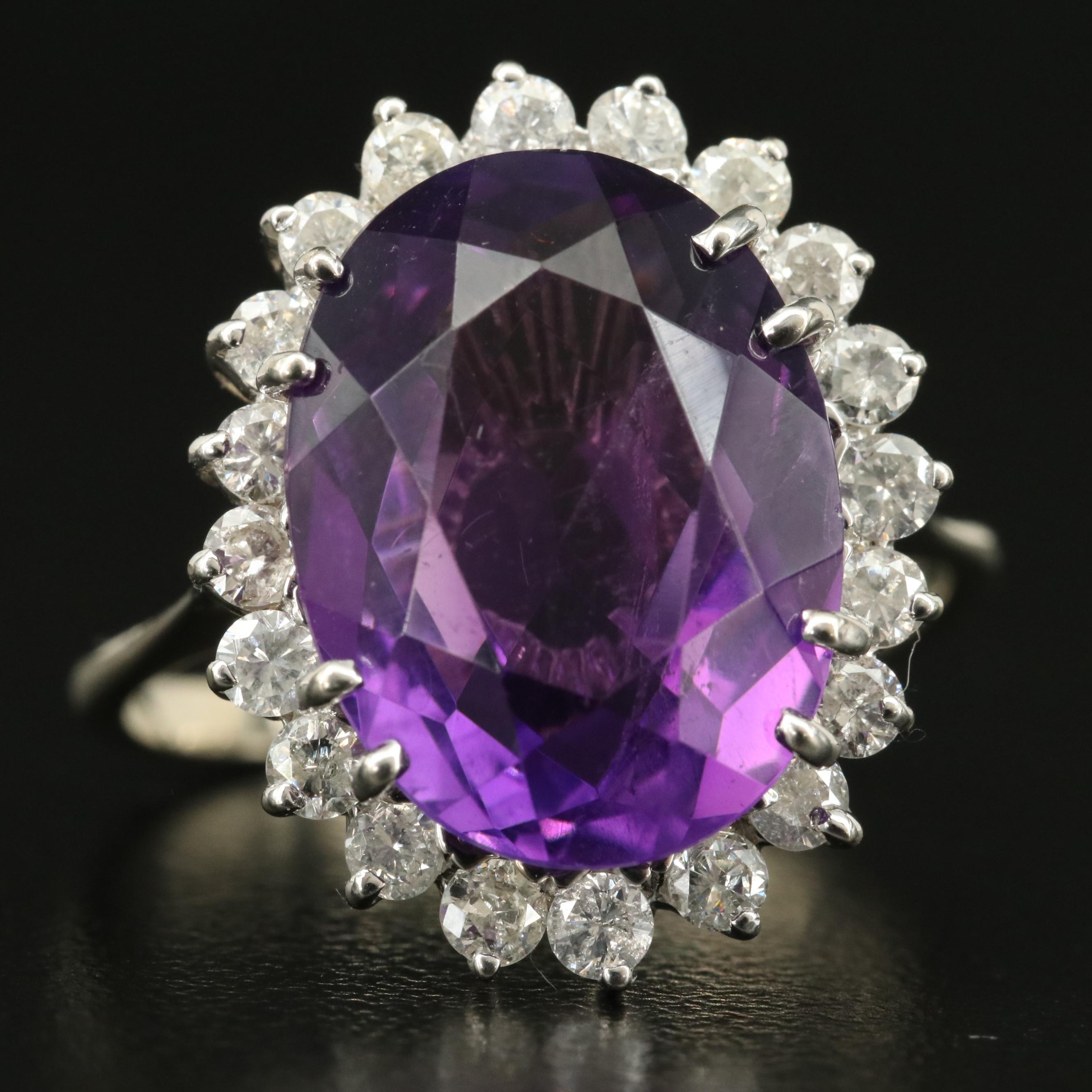 14K Amethyst and Diamond Halo Ring