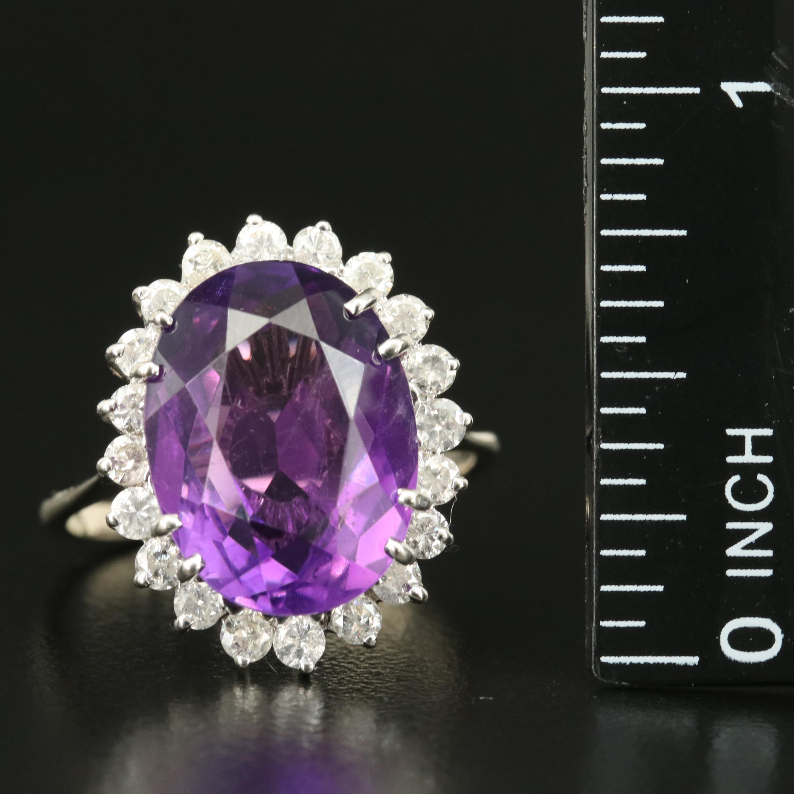 14K Amethyst and Diamond Halo Ring