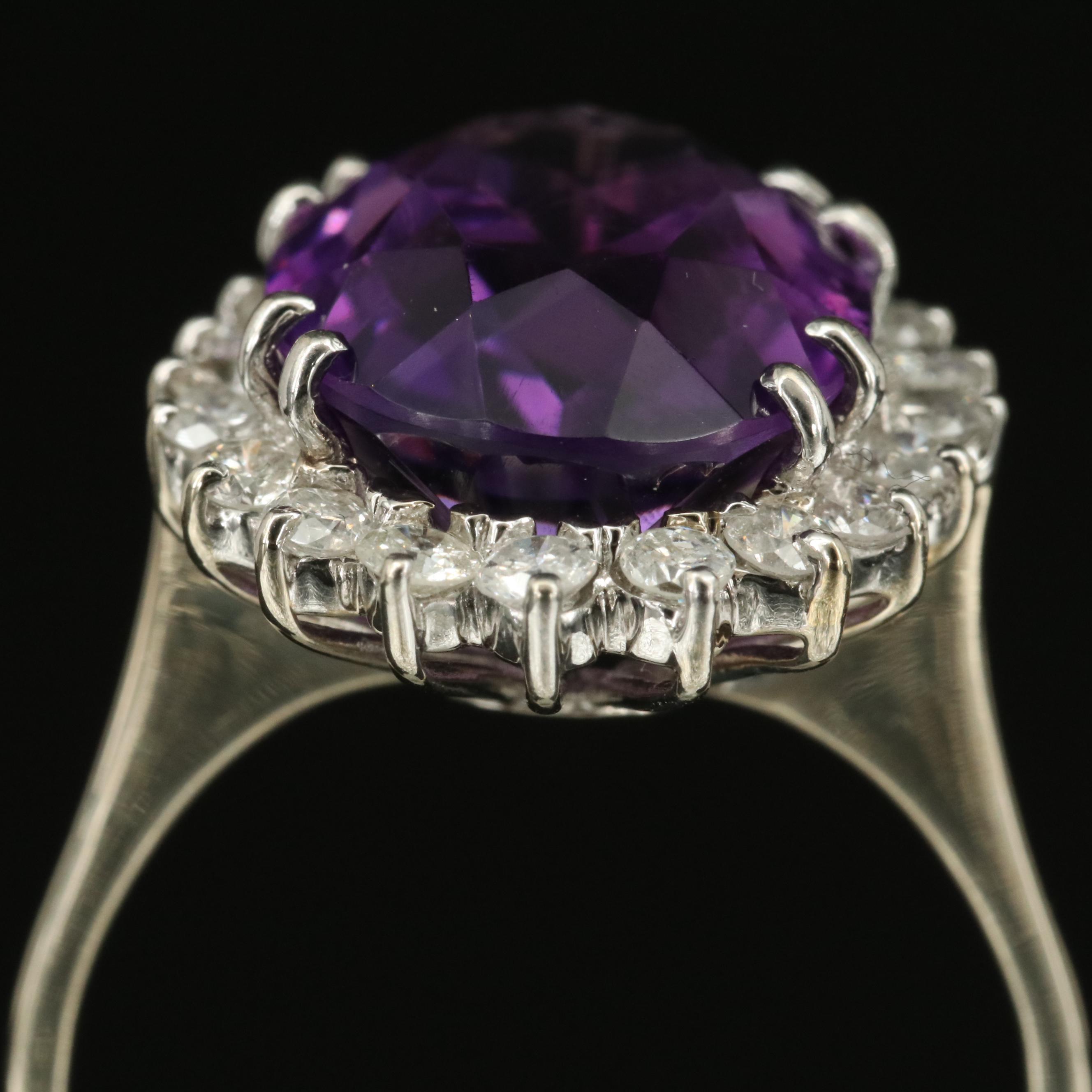 14K Amethyst and Diamond Halo Ring