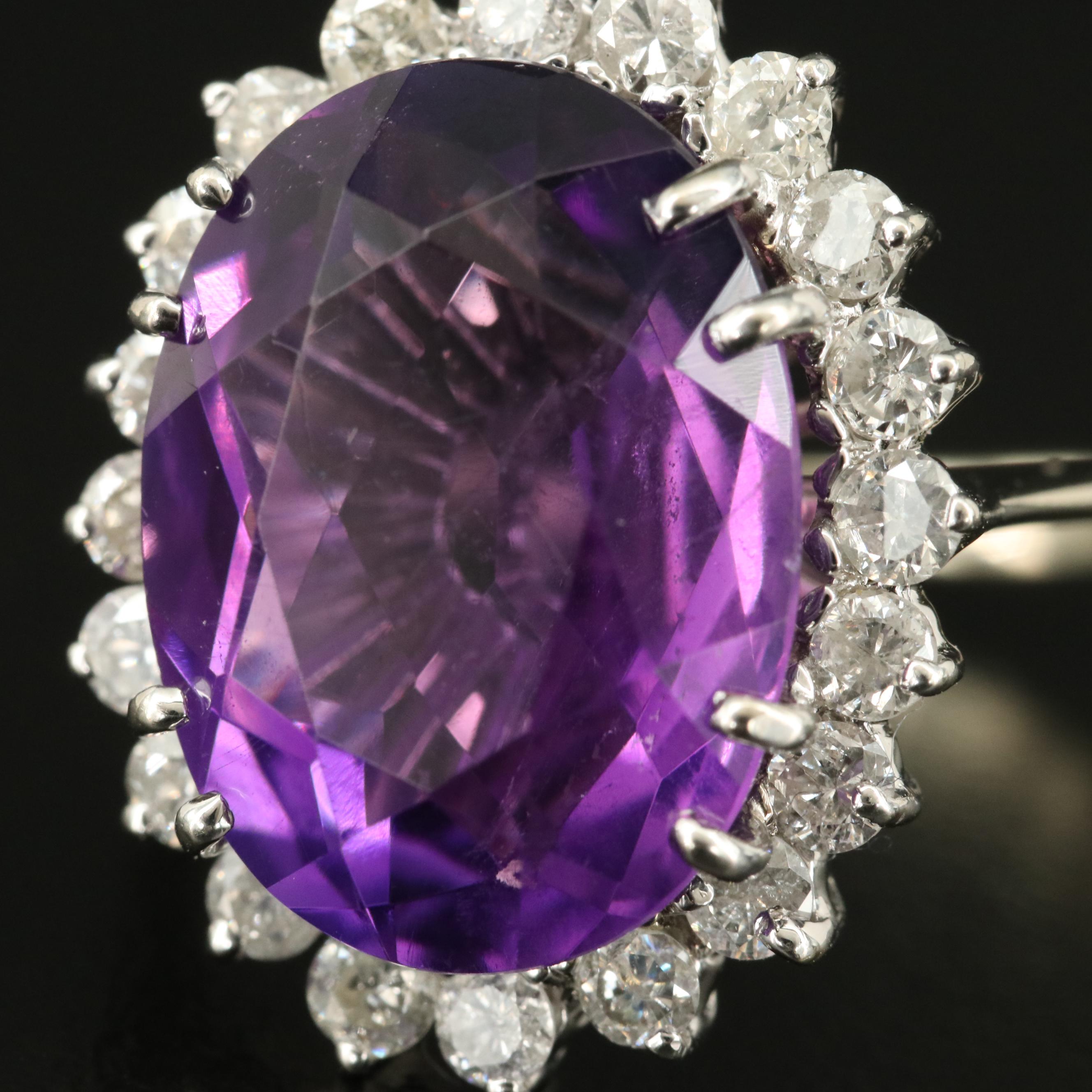 14K Amethyst and Diamond Halo Ring
