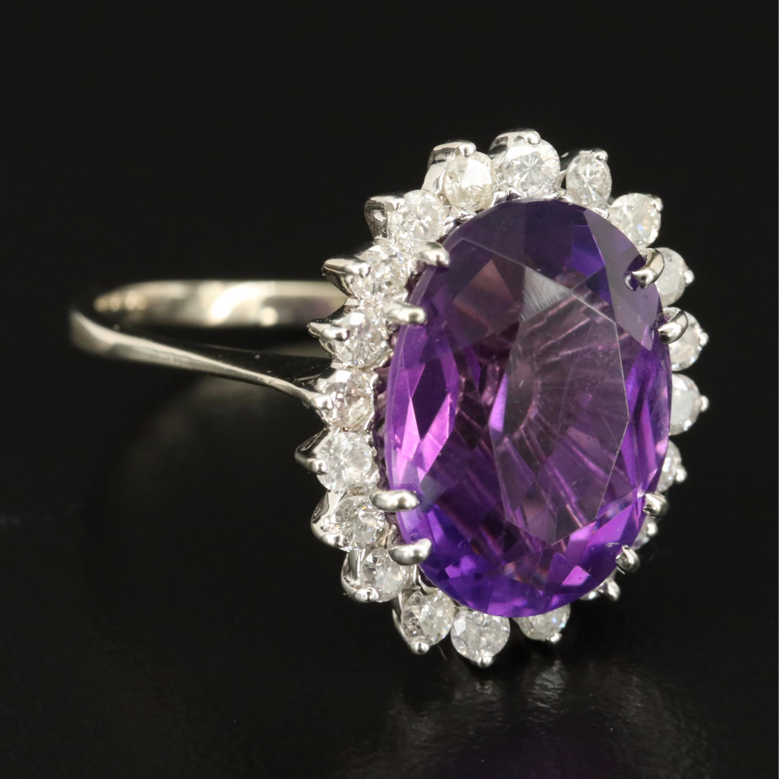 14K Amethyst and Diamond Halo Ring