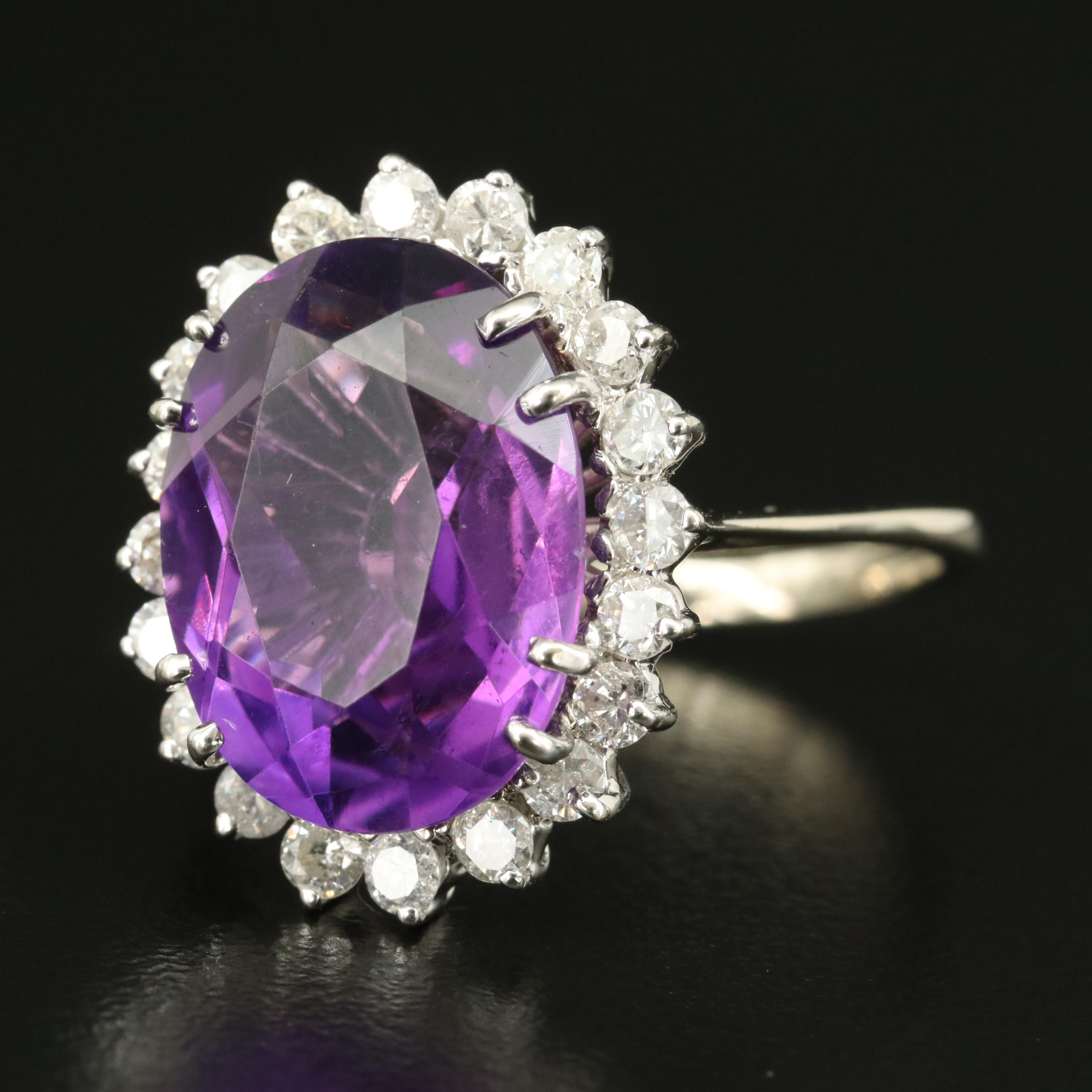 14K Amethyst and Diamond Halo Ring