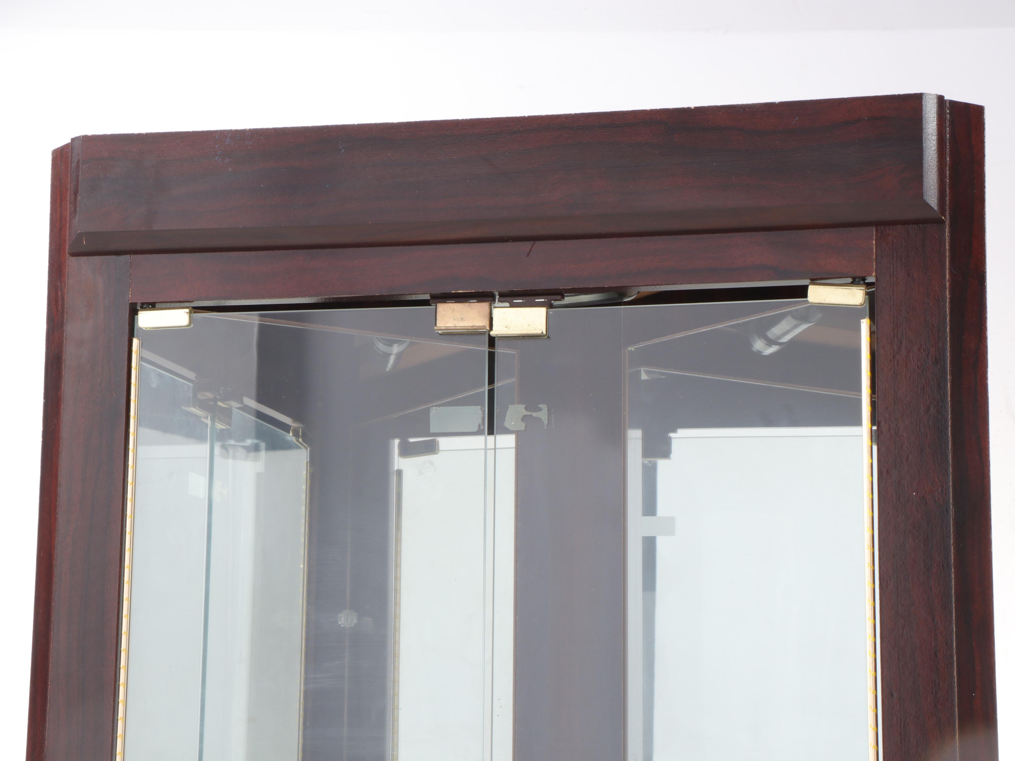 Mahogany-Grained Laminate Corner Display Cabinet, Late 20th Century