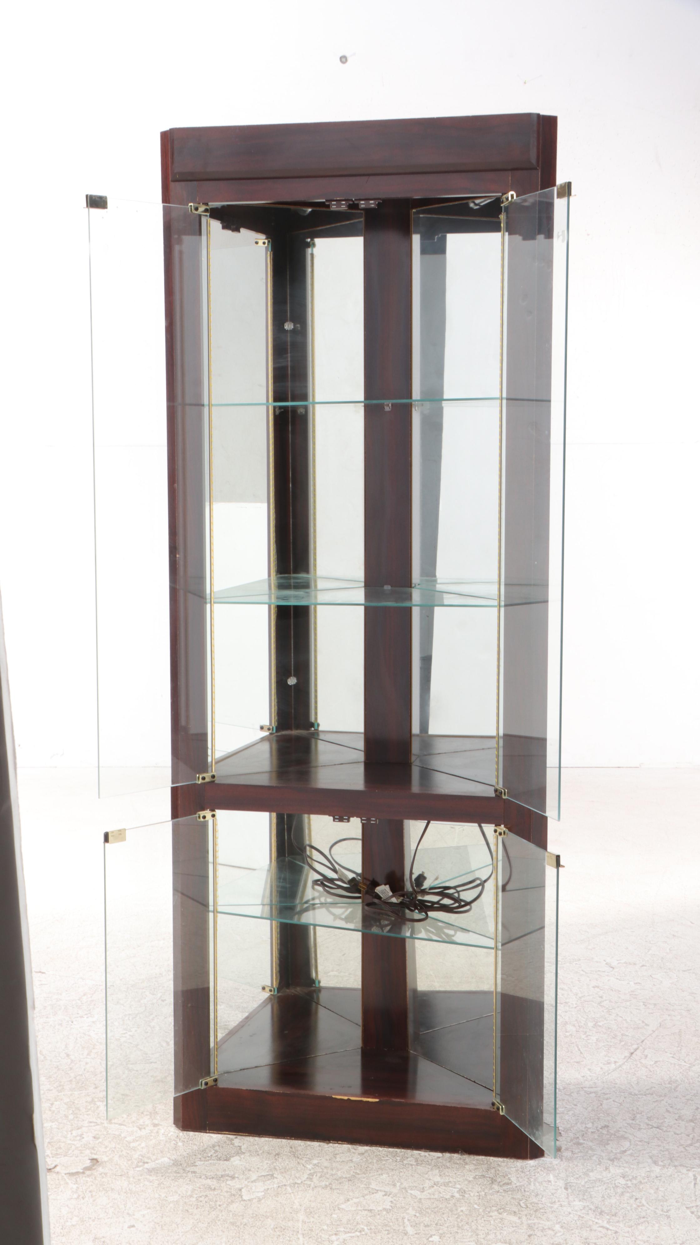 Mahogany-Grained Laminate Corner Display Cabinet, Late 20th Century