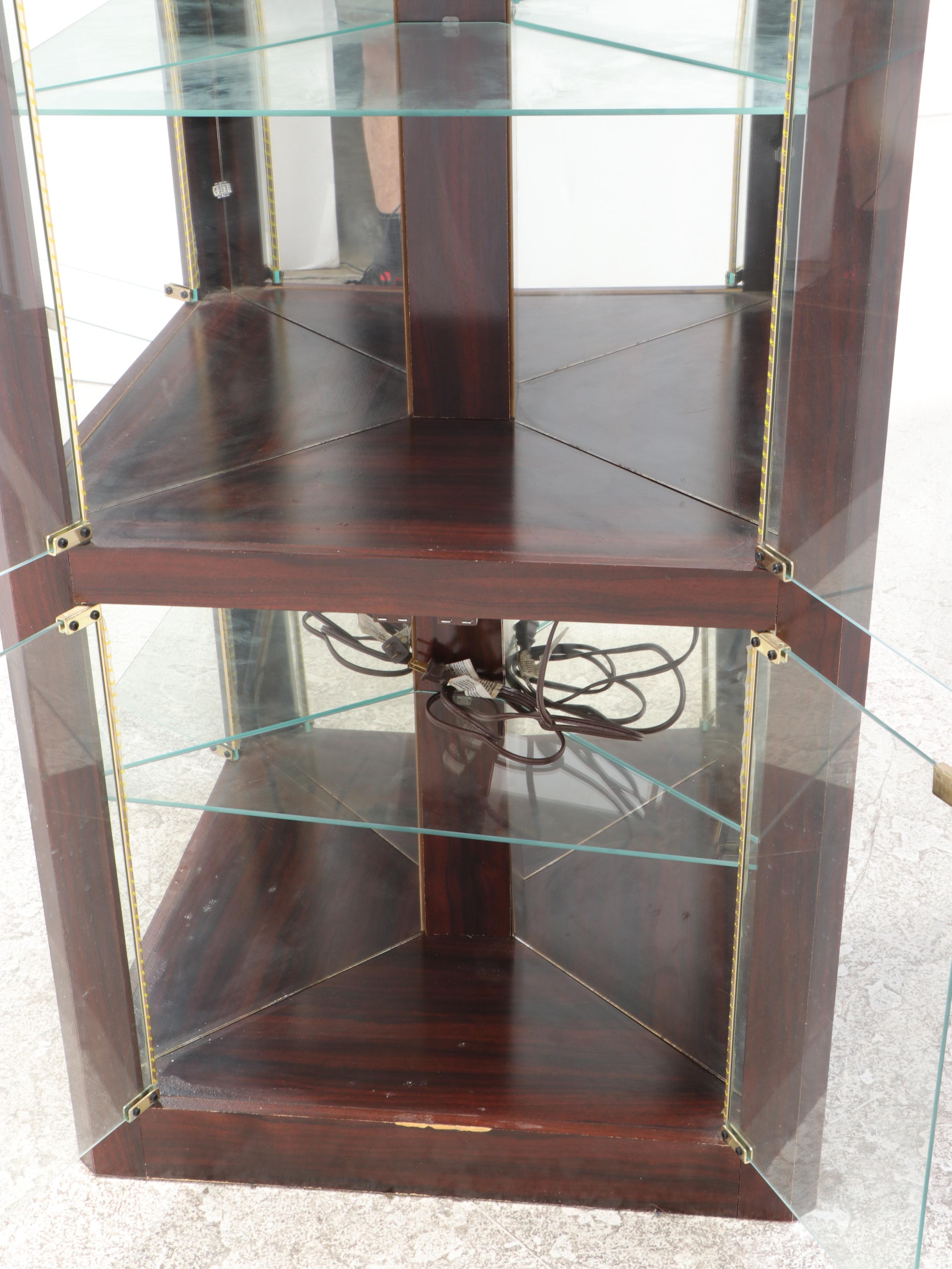 Mahogany-Grained Laminate Corner Display Cabinet, Late 20th Century