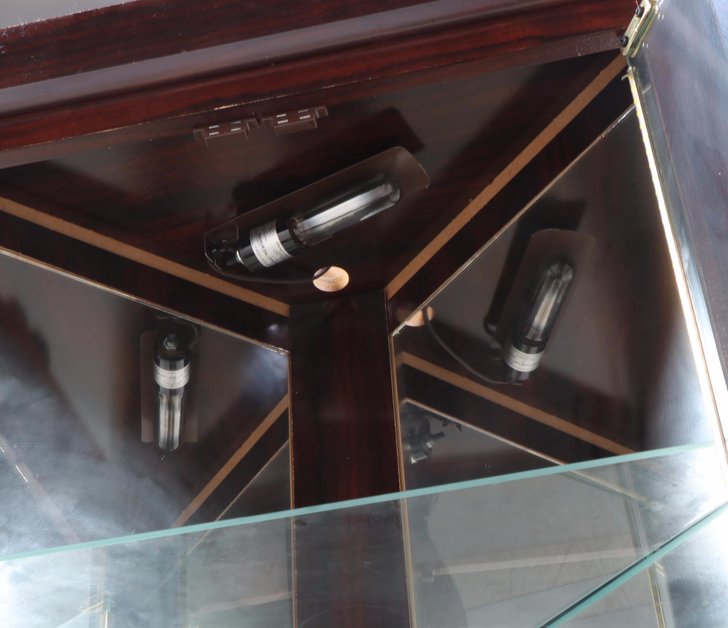Mahogany-Grained Laminate Corner Display Cabinet, Late 20th Century