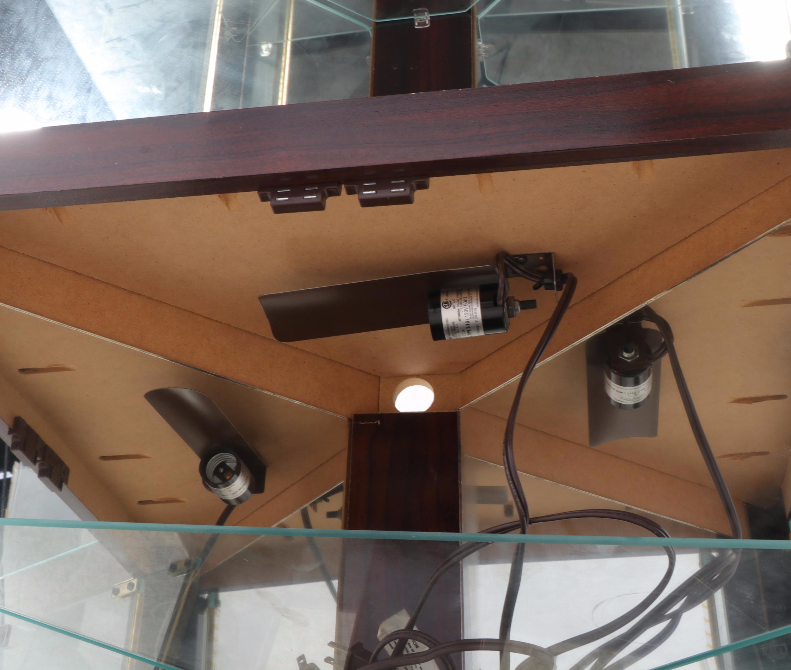 Mahogany-Grained Laminate Corner Display Cabinet, Late 20th Century