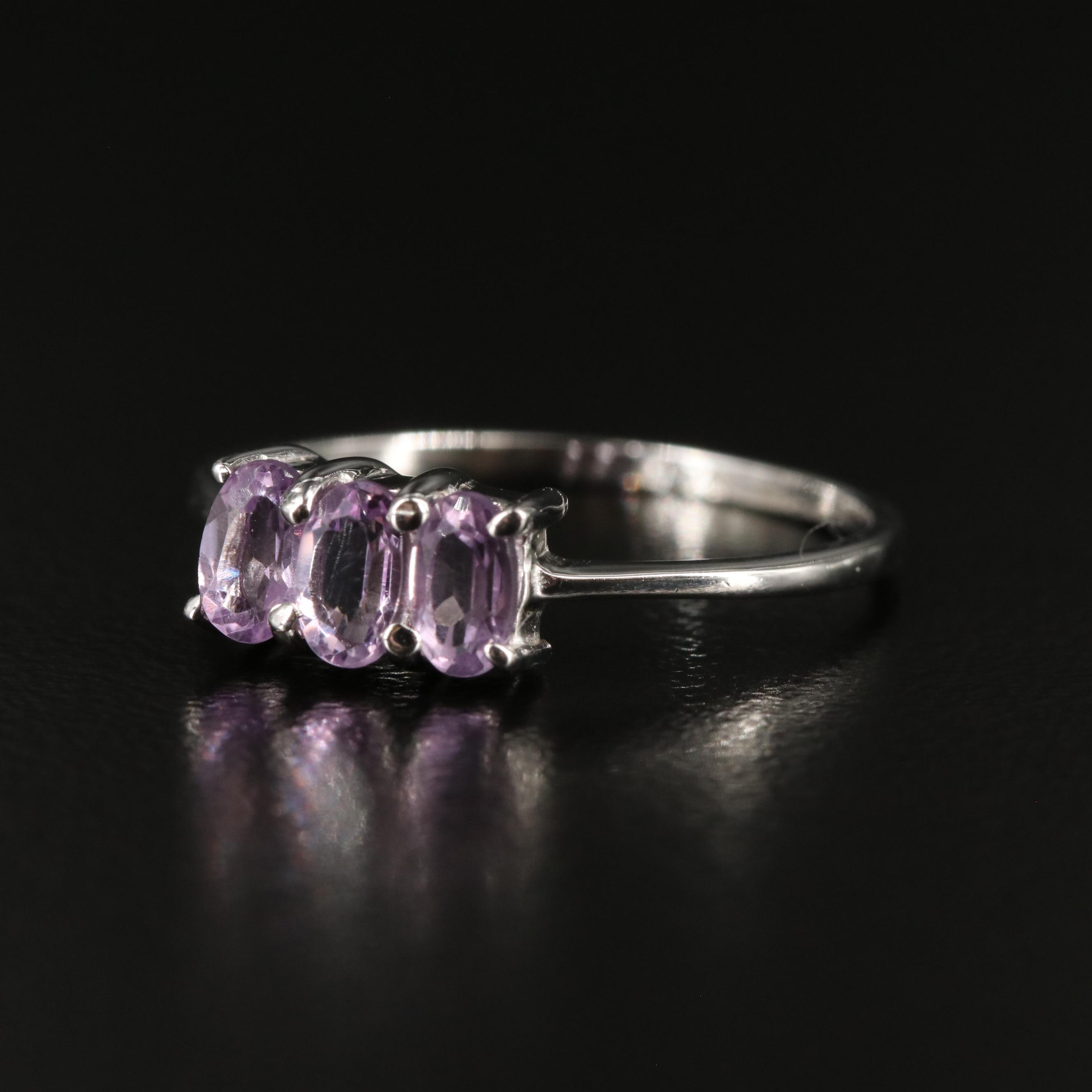 Sterling Amethyst Three Stone Ring