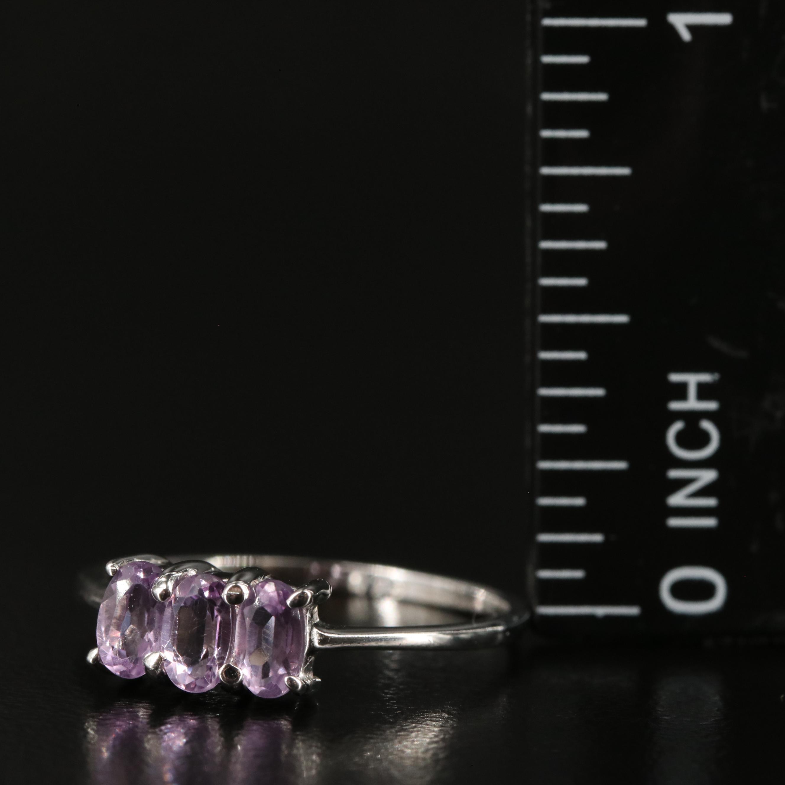 Sterling Amethyst Three Stone Ring