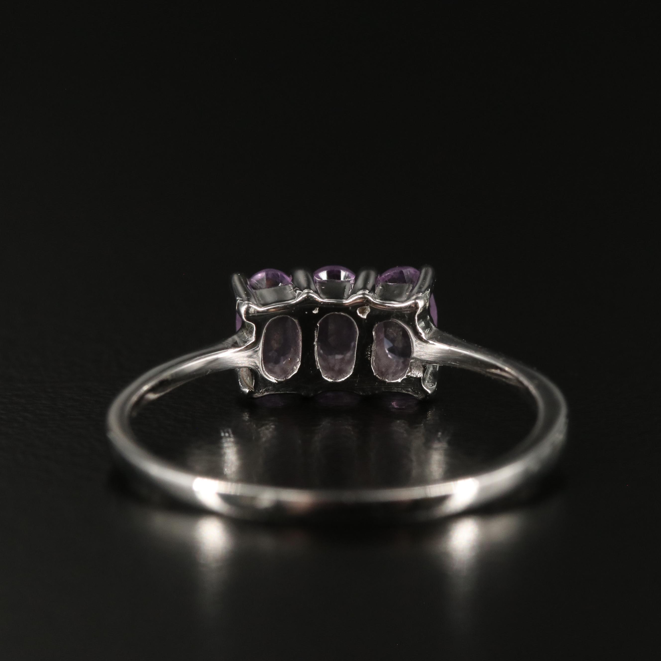 Sterling Amethyst Three Stone Ring