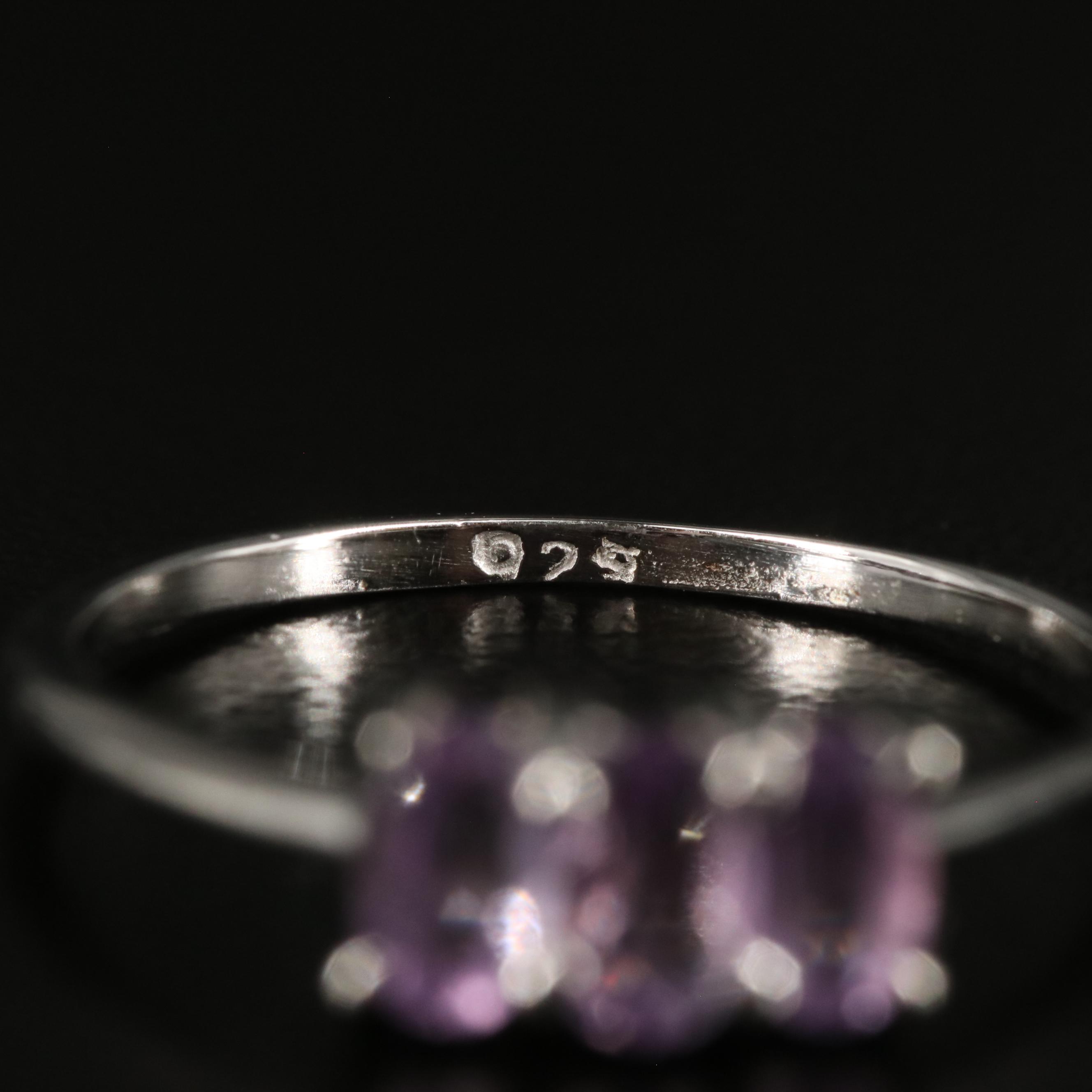 Sterling Amethyst Three Stone Ring