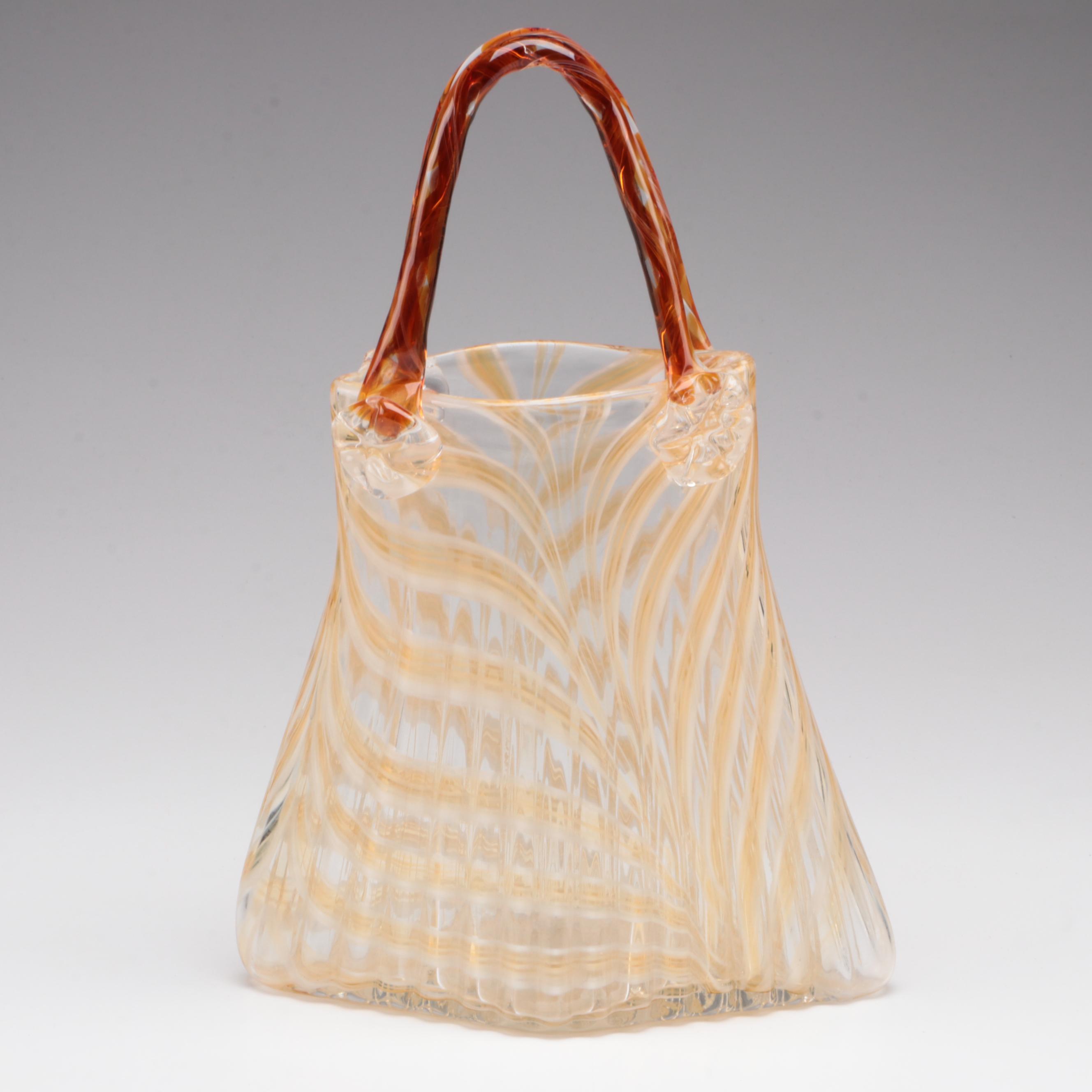 Latticino Blown Glass Purse Vase