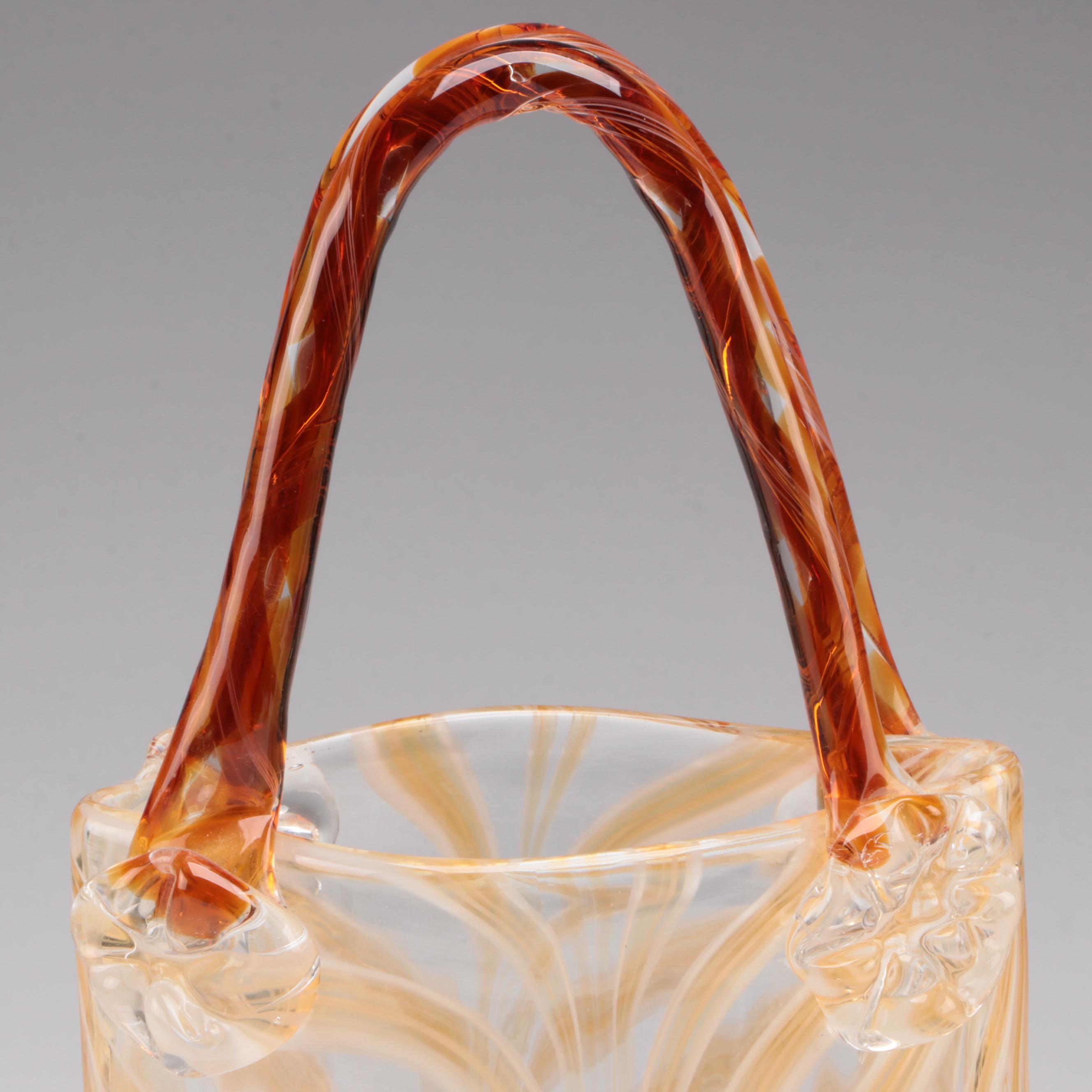 Latticino Blown Glass Purse Vase