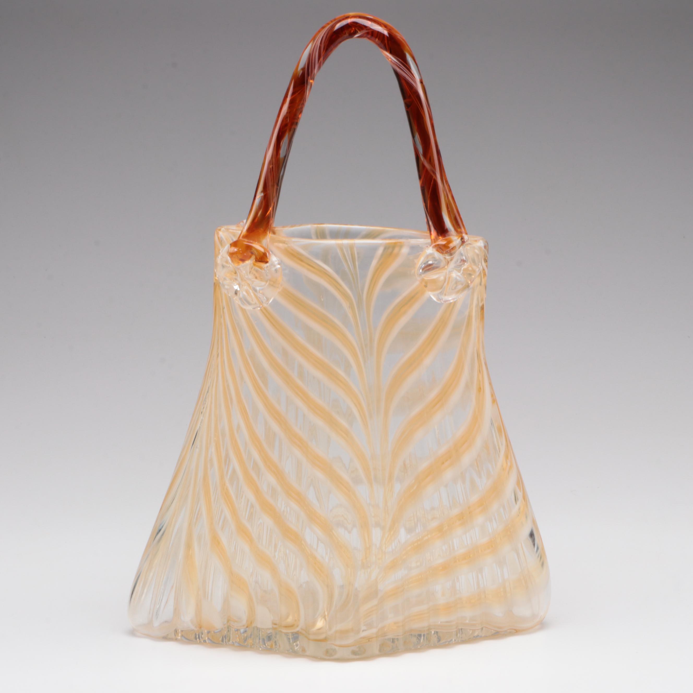 Latticino Blown Glass Purse Vase