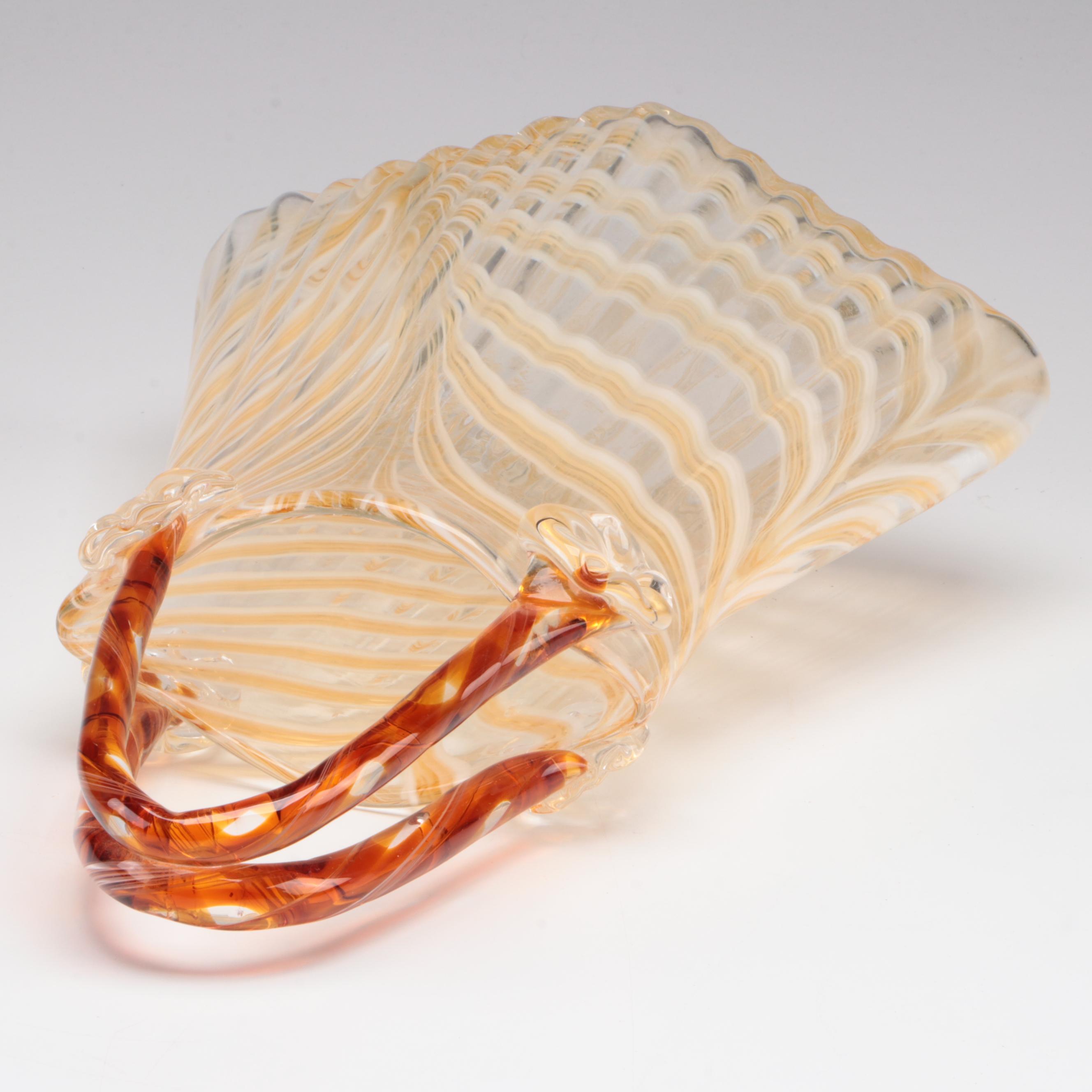 Latticino Blown Glass Purse Vase