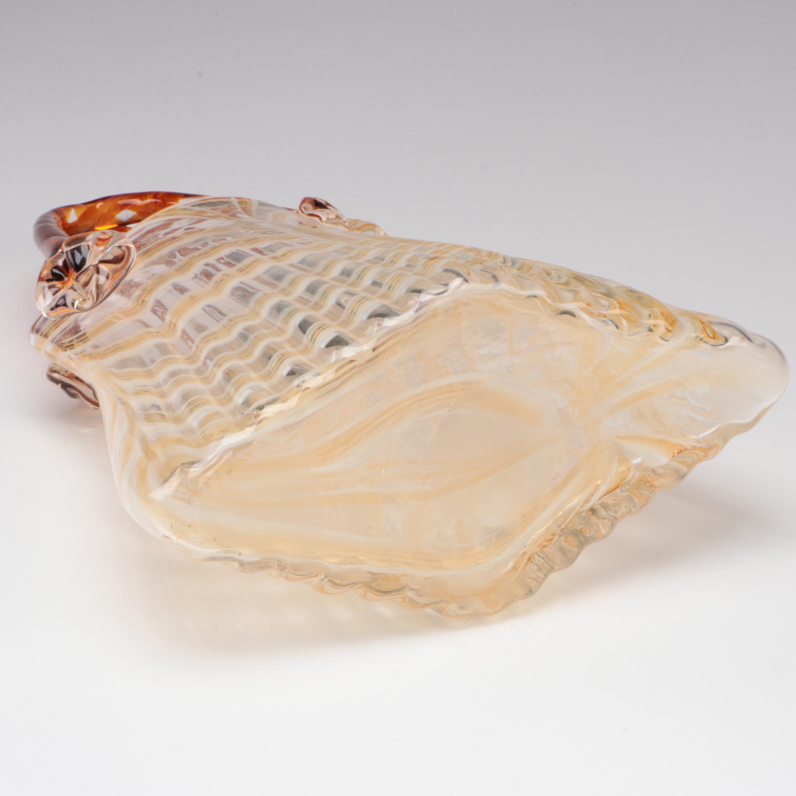 Latticino Blown Glass Purse Vase