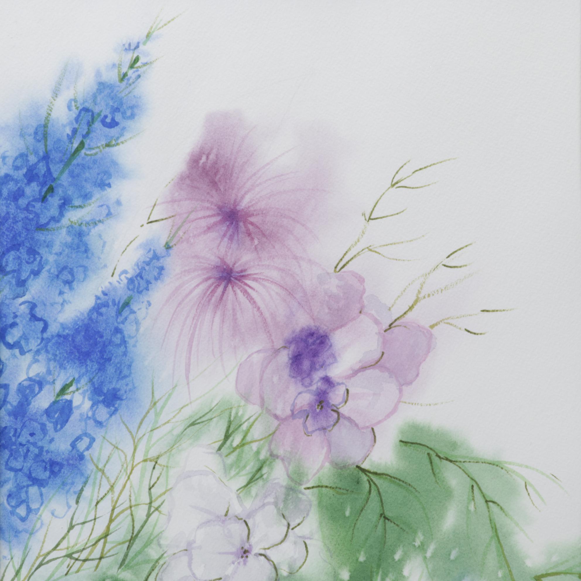 Color Lithograph After P. de Longpré "Spring Favorites" With Watercolor Painting