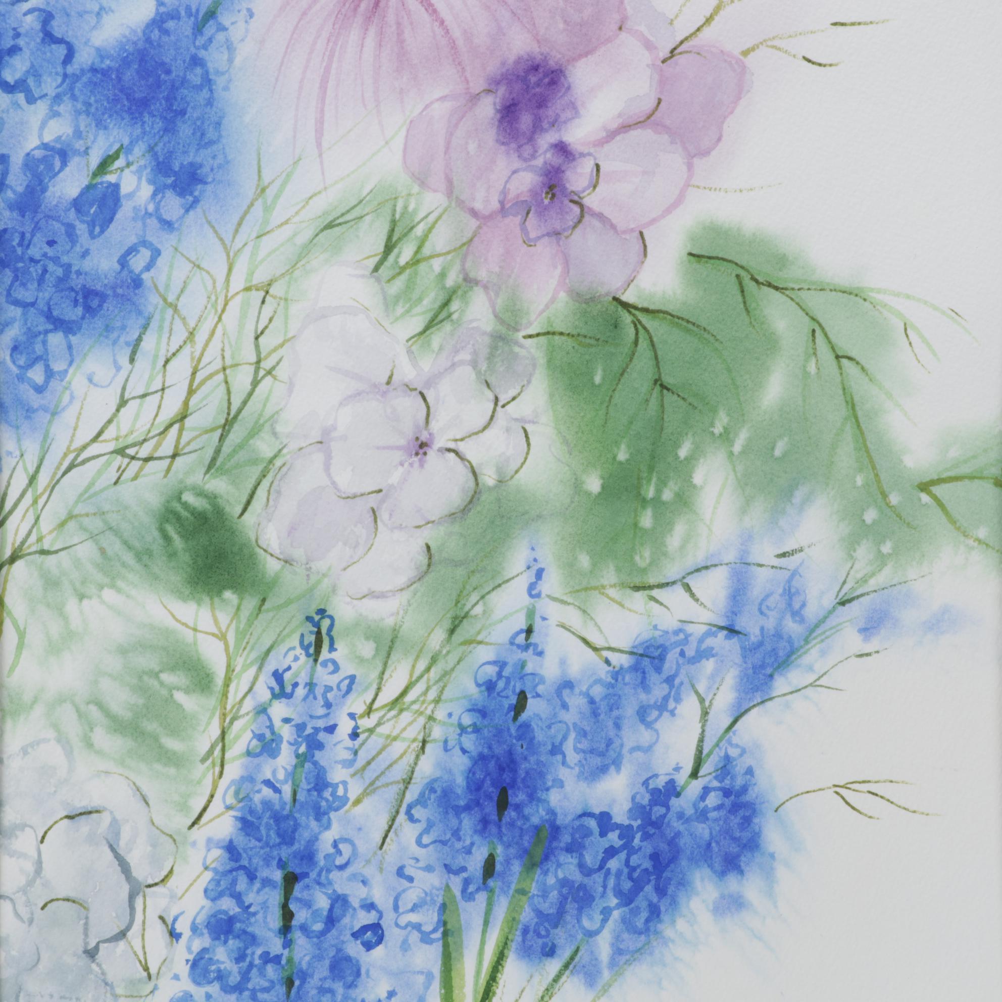 Color Lithograph After P. de Longpré "Spring Favorites" With Watercolor Painting