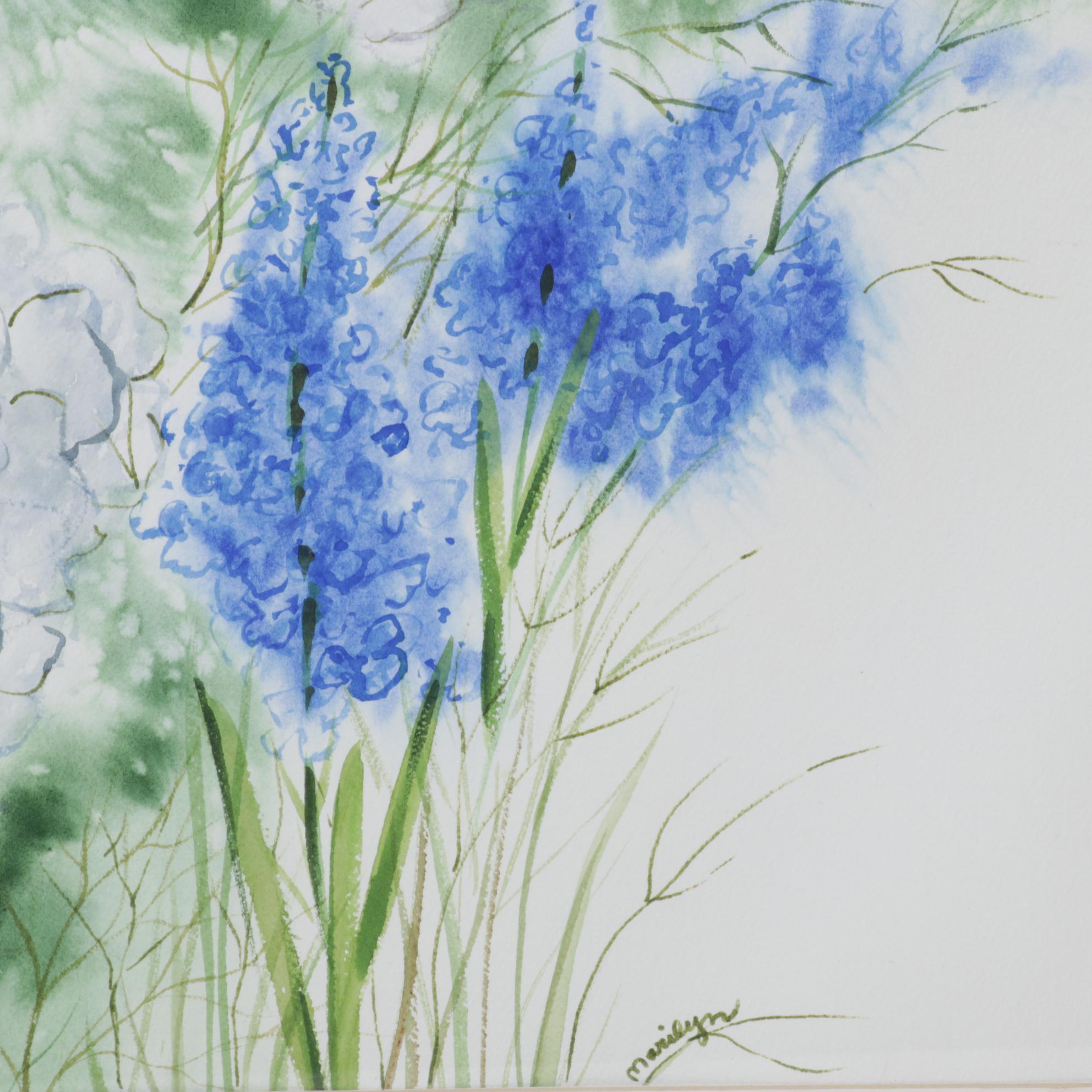 Color Lithograph After P. de Longpré "Spring Favorites" With Watercolor Painting