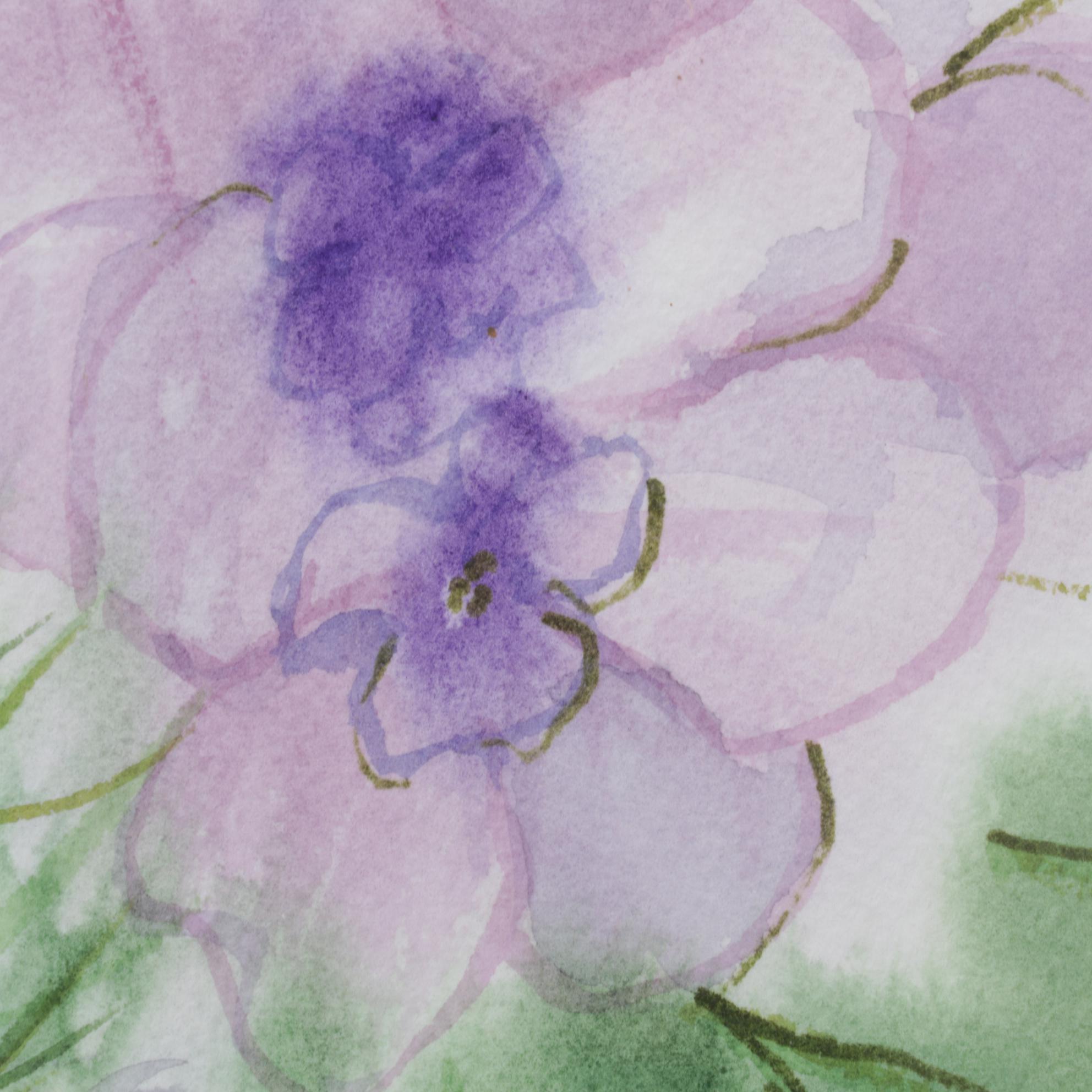 Color Lithograph After P. de Longpré "Spring Favorites" With Watercolor Painting