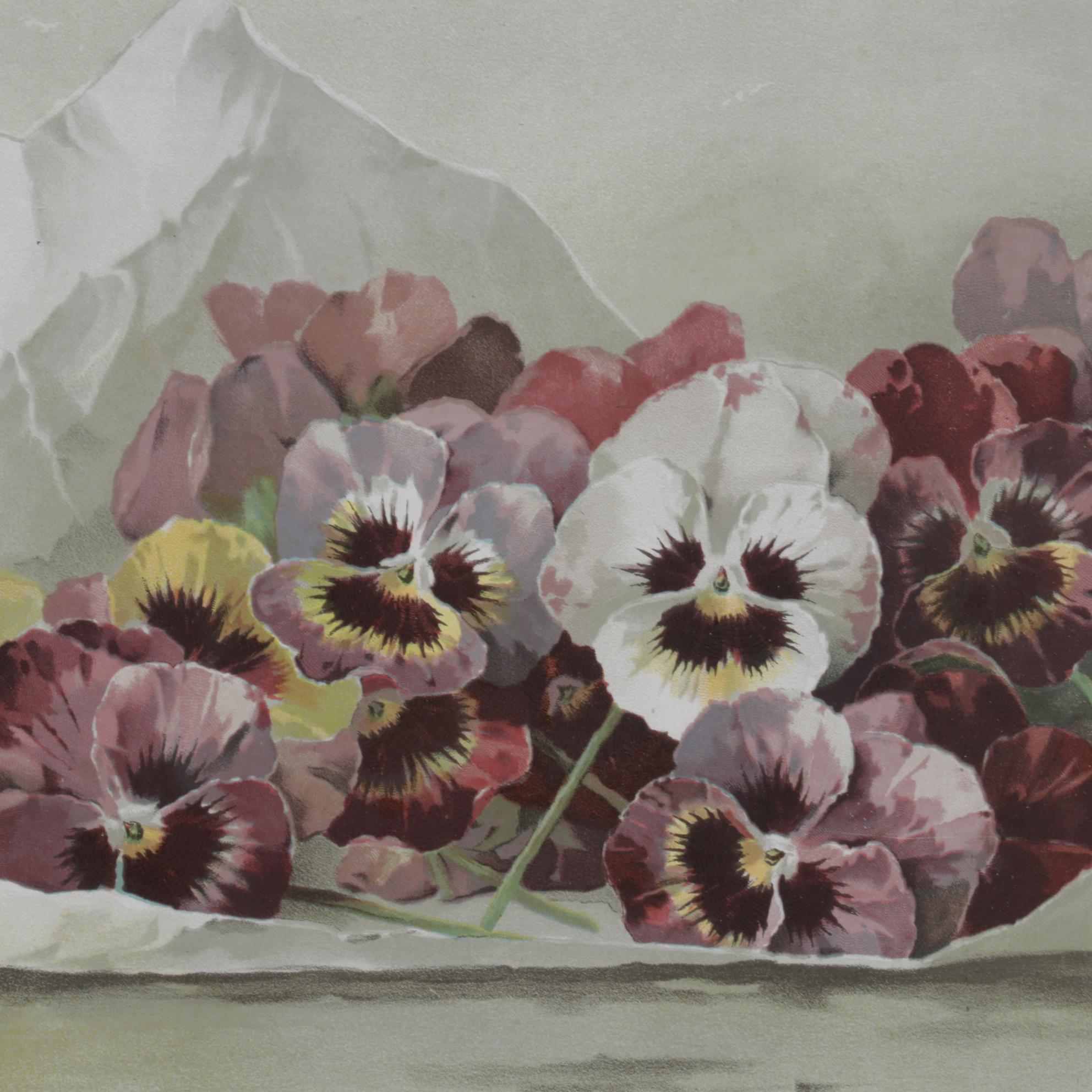 Color Lithograph After P. de Longpré "Spring Favorites" With Watercolor Painting