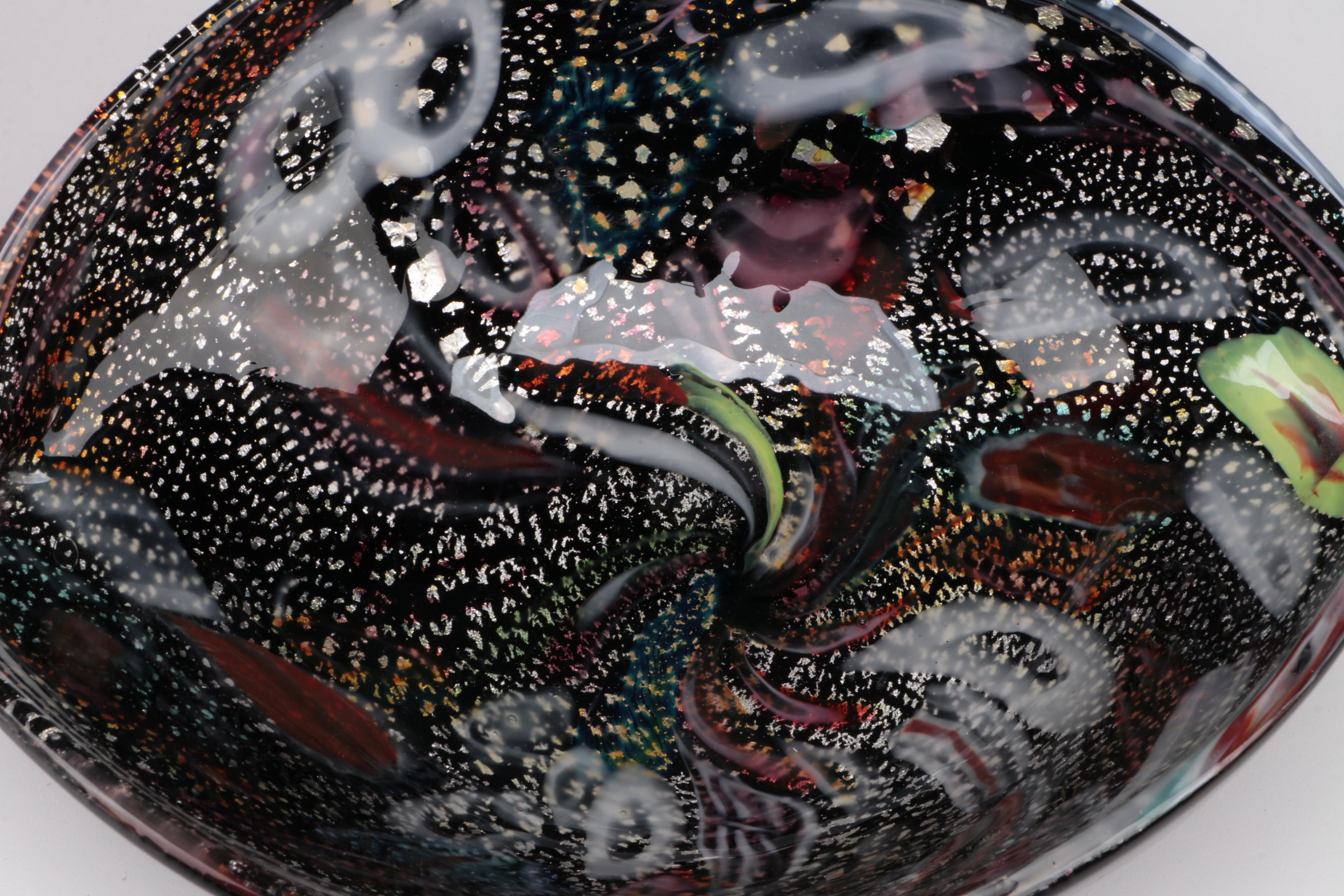 Pressed Glass Candlesticks With Iridescent Art Glass Bowl and Hand Fans