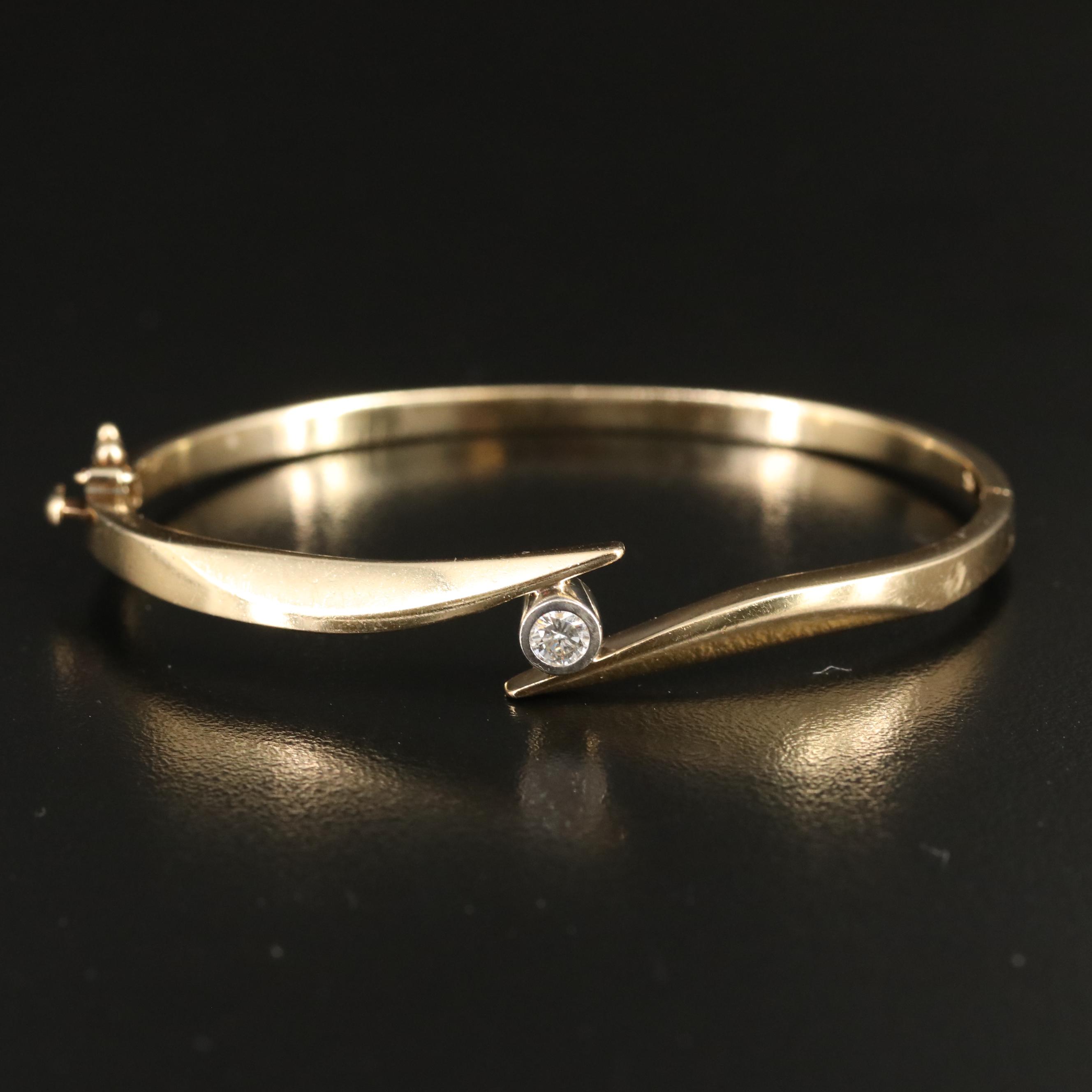 14K 0.22 CT Diamond Bypass Hinged Bangle