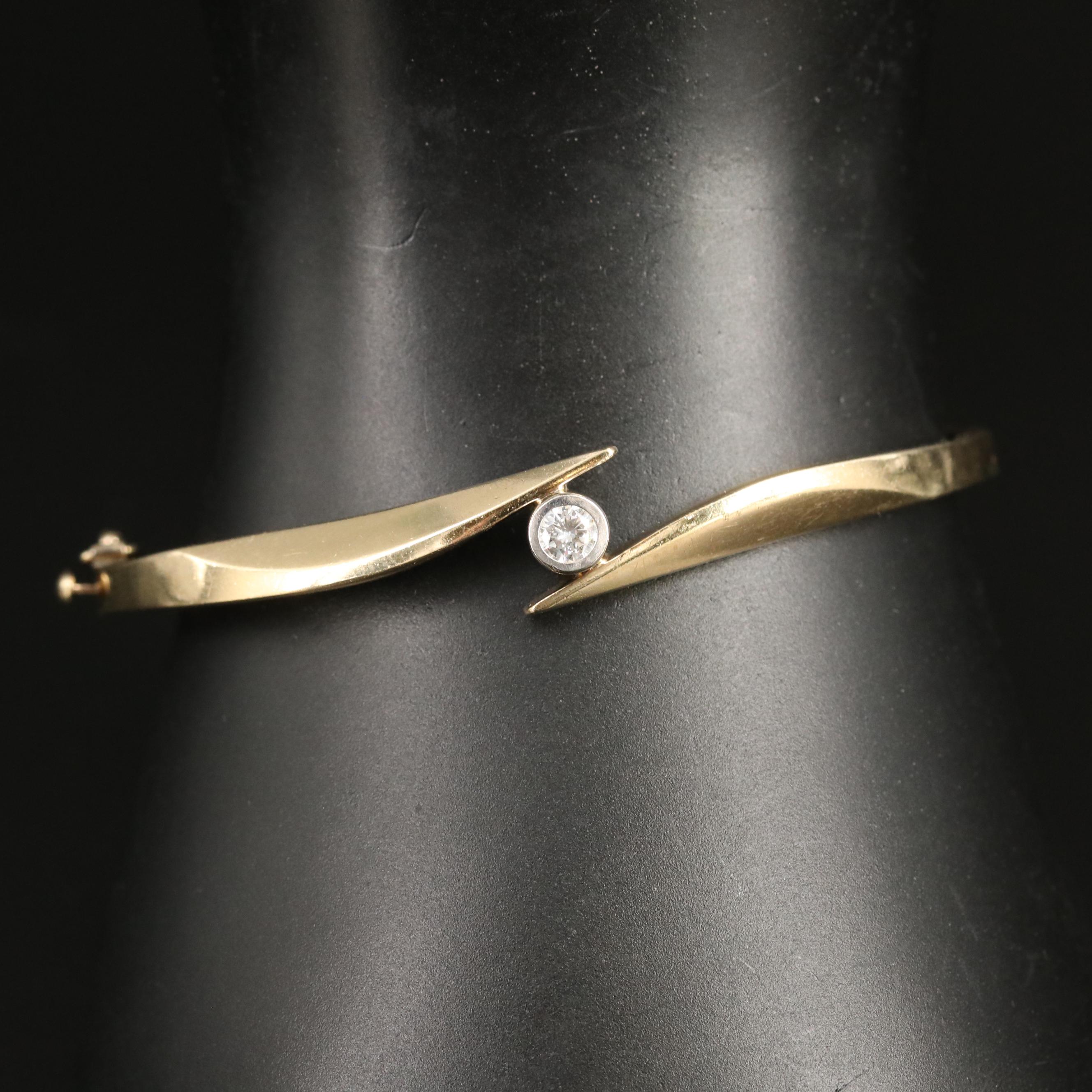 14K 0.22 CT Diamond Bypass Hinged Bangle