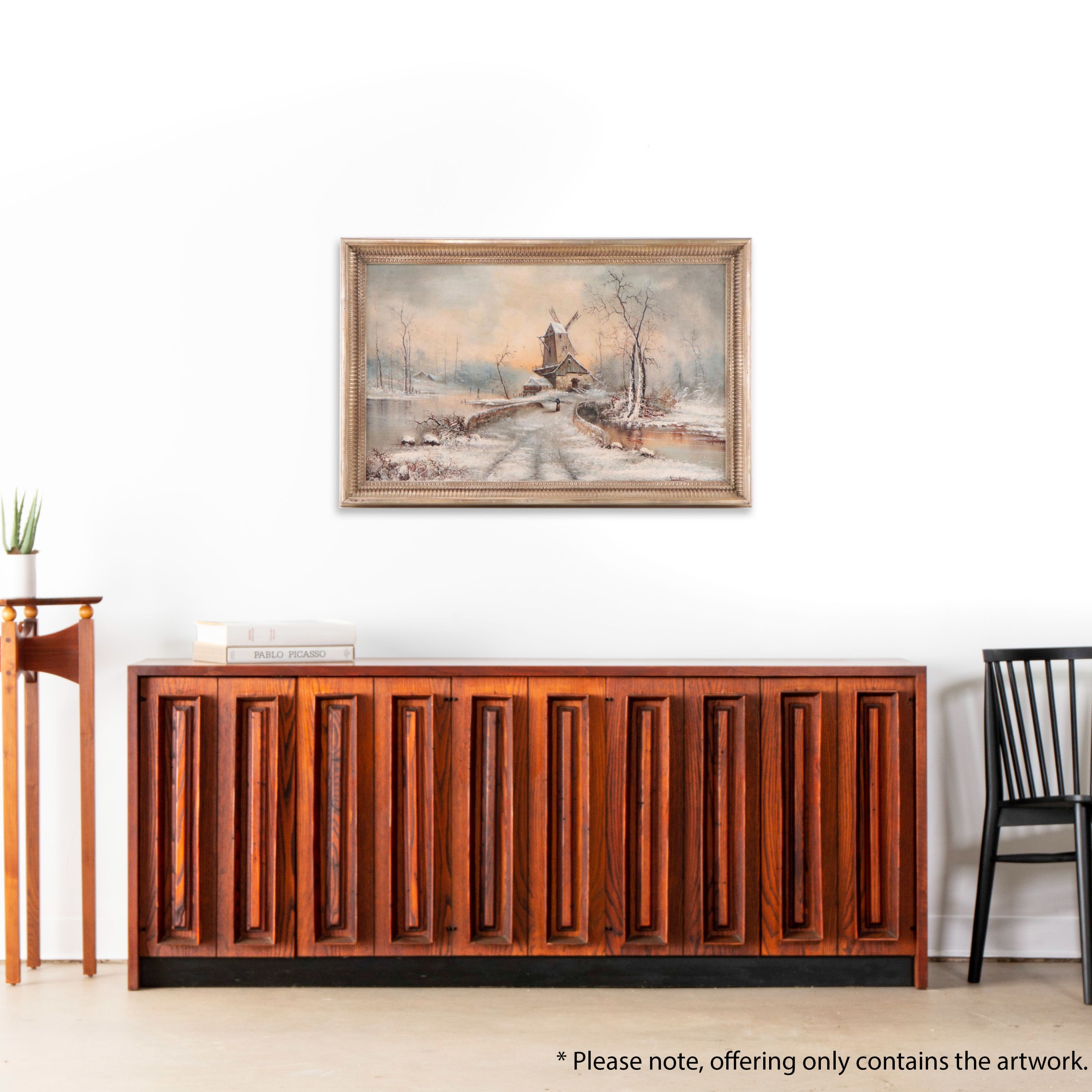 Arnold Holthaus Oil Painting of Winter Landscape With Windmill, 1895