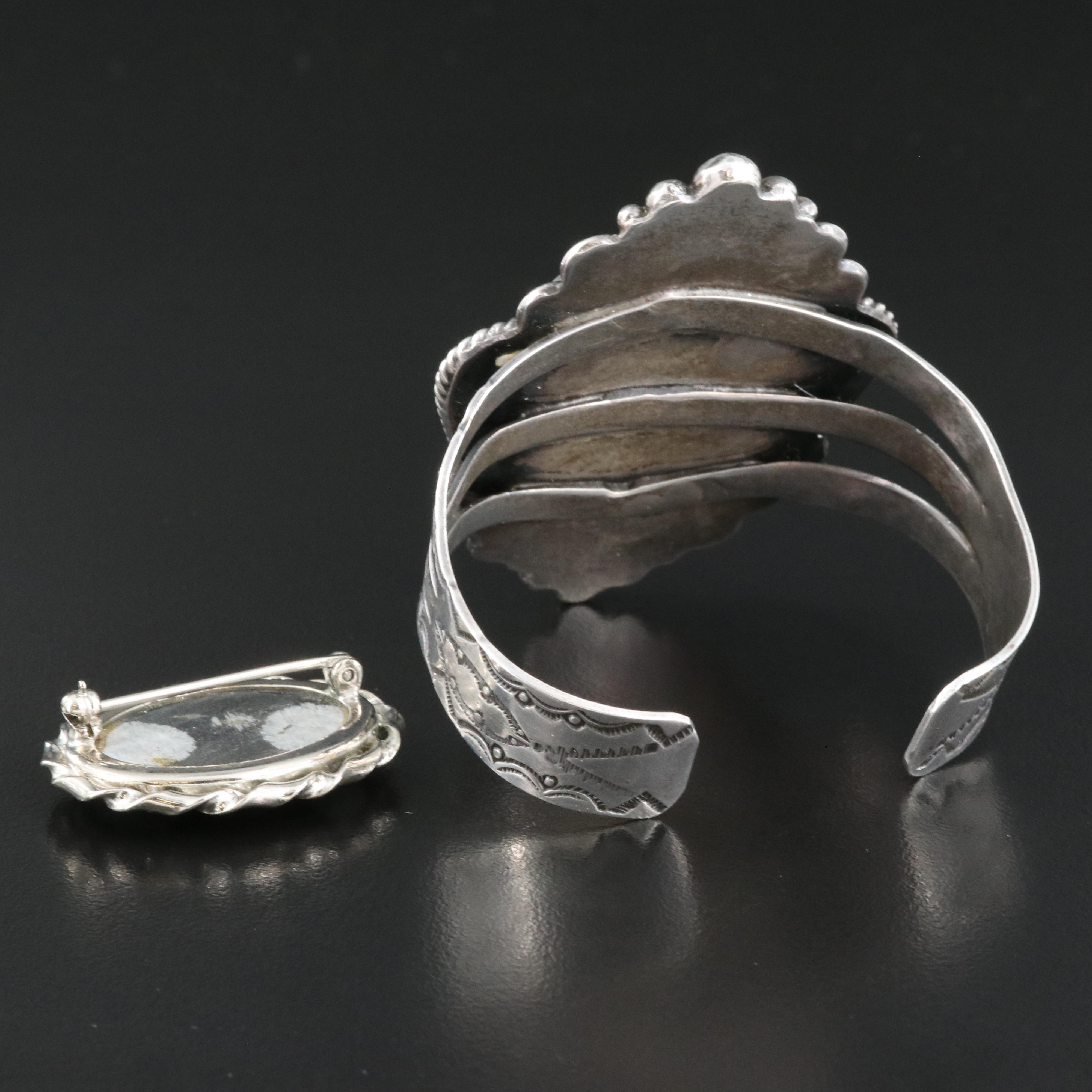 Sterling Snowflake Obsidian Cuff with Brooch