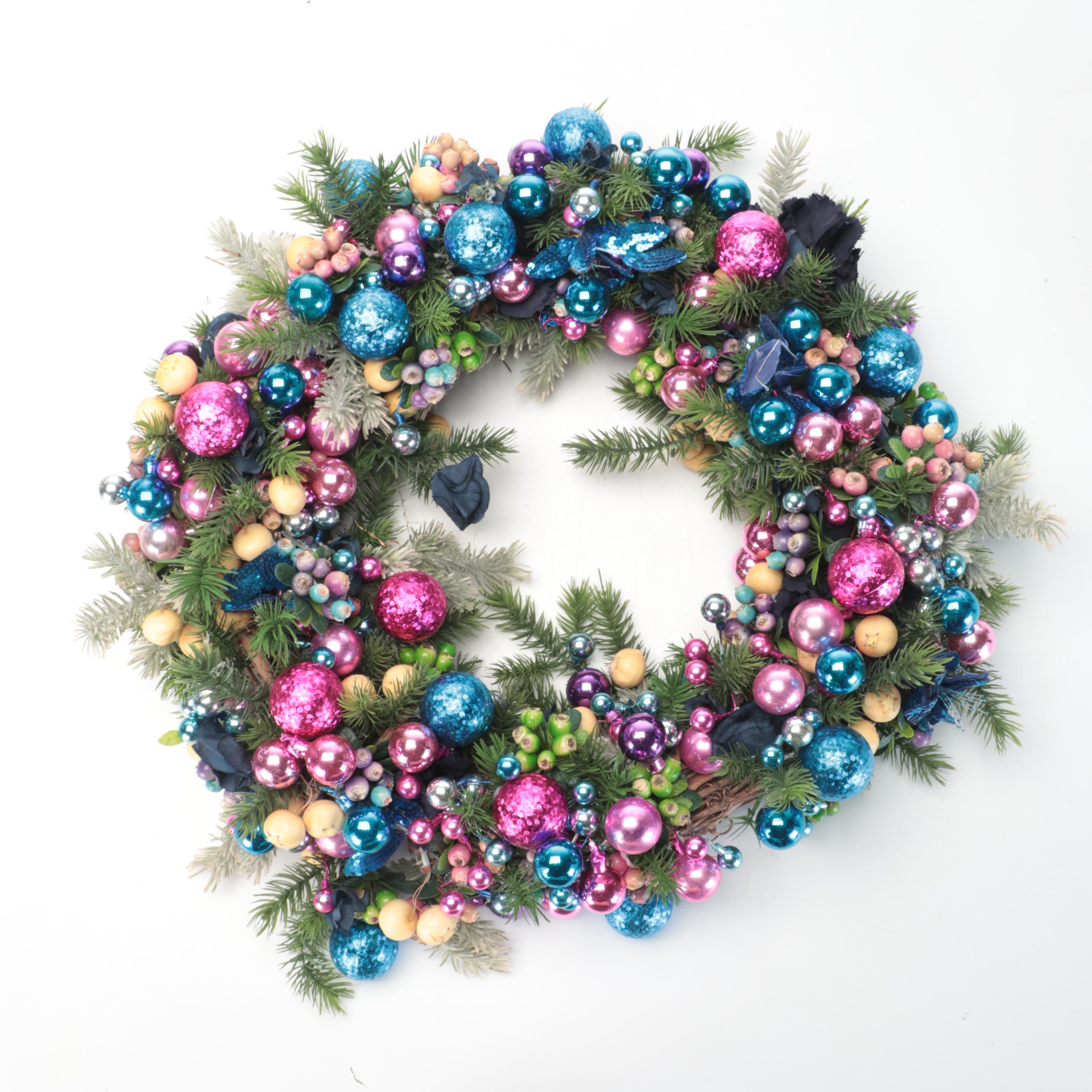 Faux Evergreen and Grapevine Christmas Wreath, Topiary, and Planter
