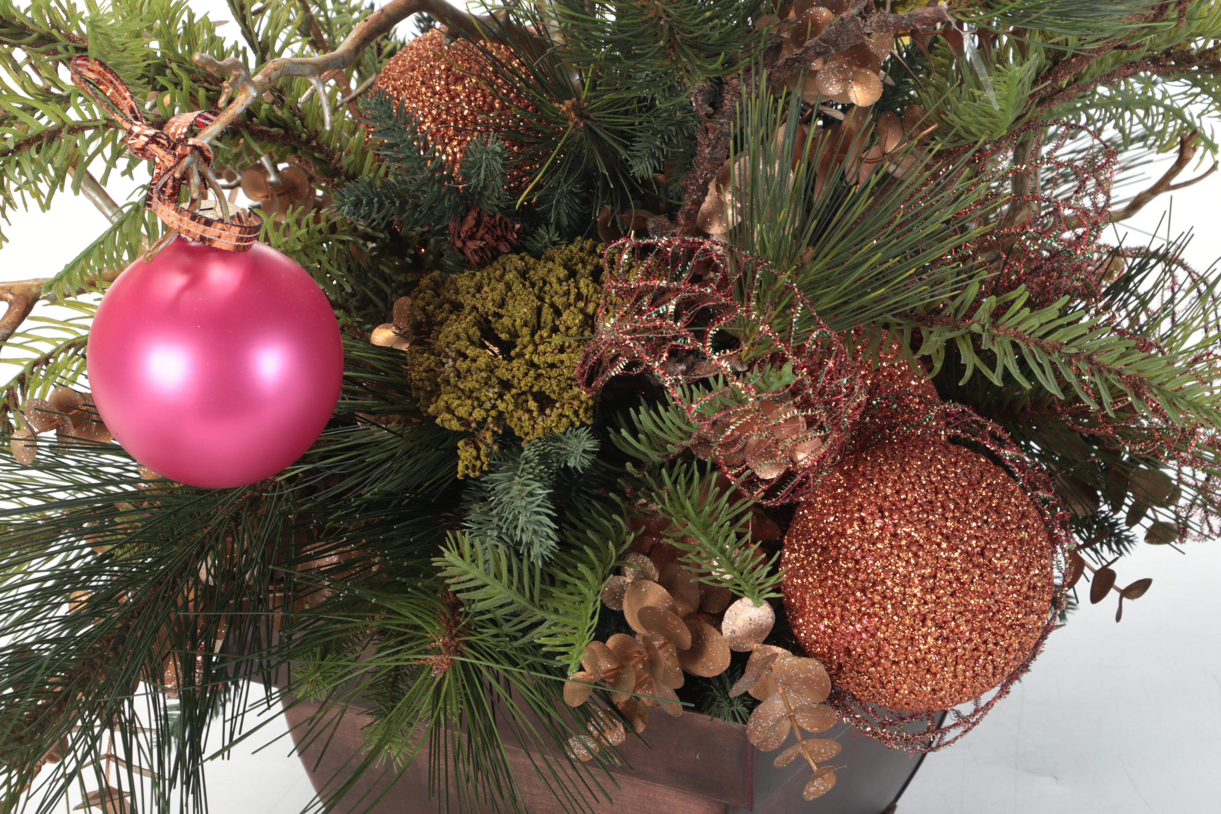 Faux Evergreen and Grapevine Christmas Wreath, Topiary, and Planter