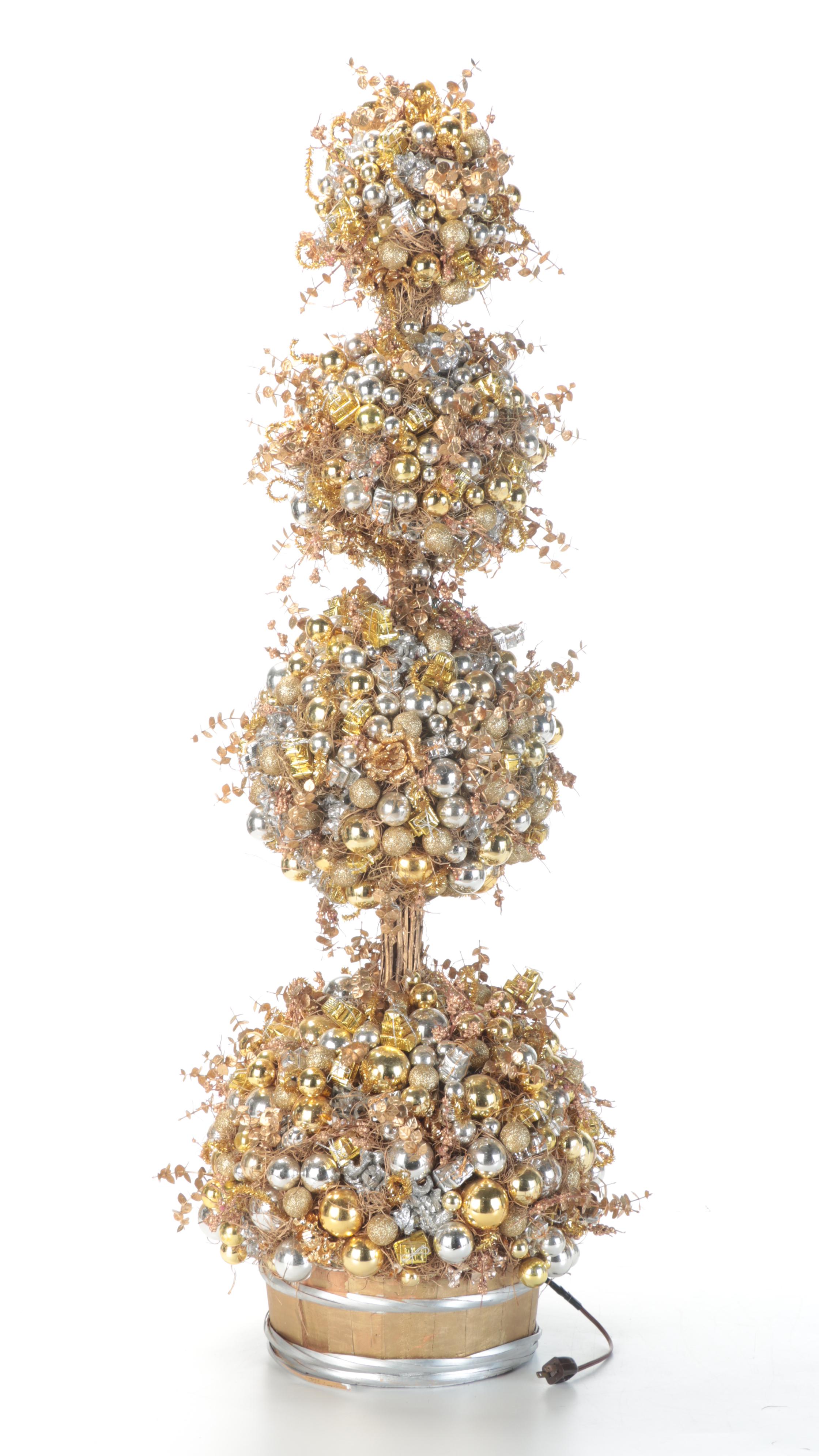 Faux Evergreen and Grapevine Christmas Wreath, Topiary, and Planter